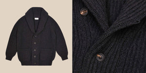 Introducing the Charcoal Superfine Lambswool Shawl Collar Cardigan