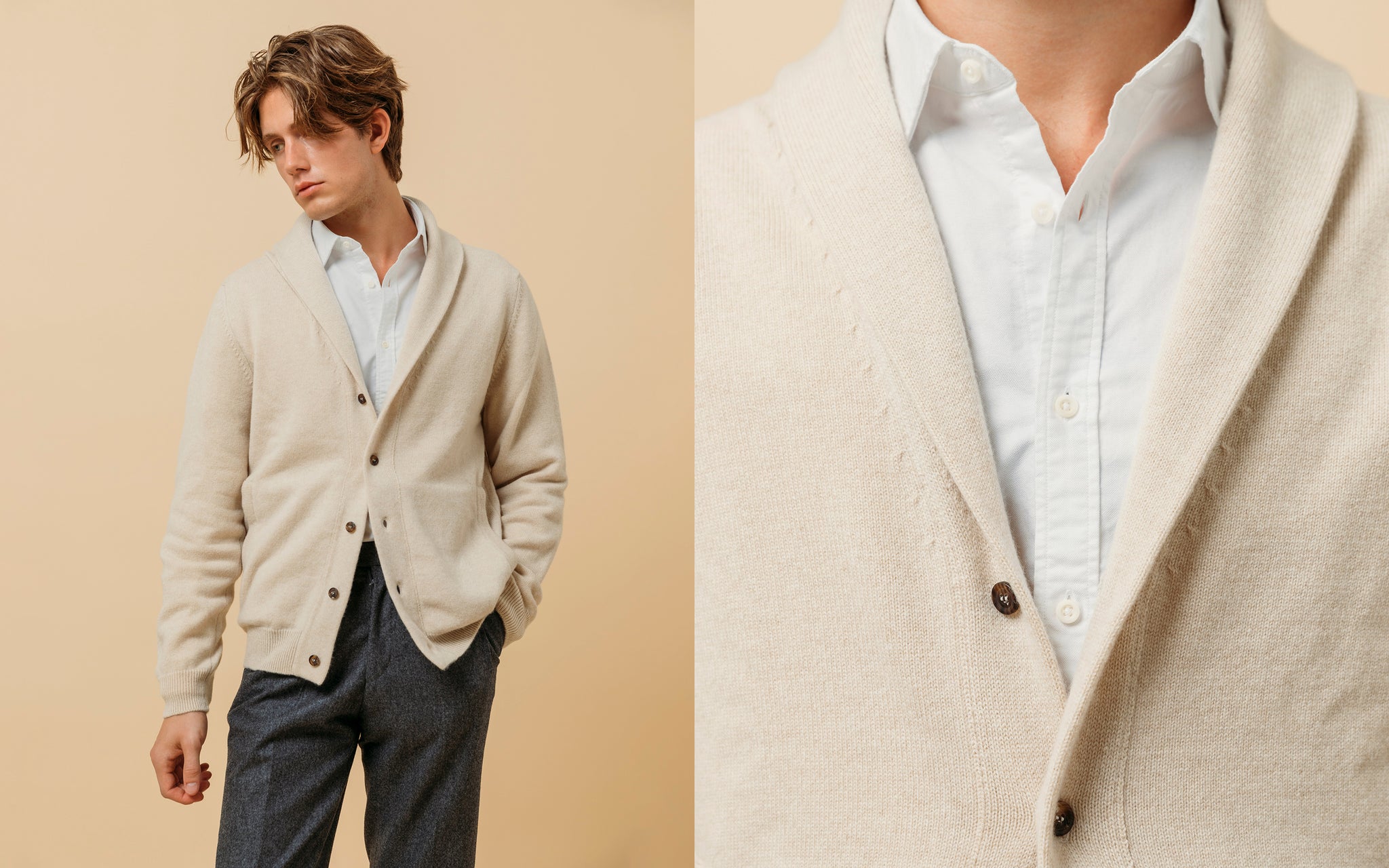 Introducing the Cashmere Painter's Shawl Collar Cardigan