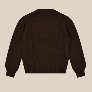 Cashmere wool chalet cable sweater in dark brown