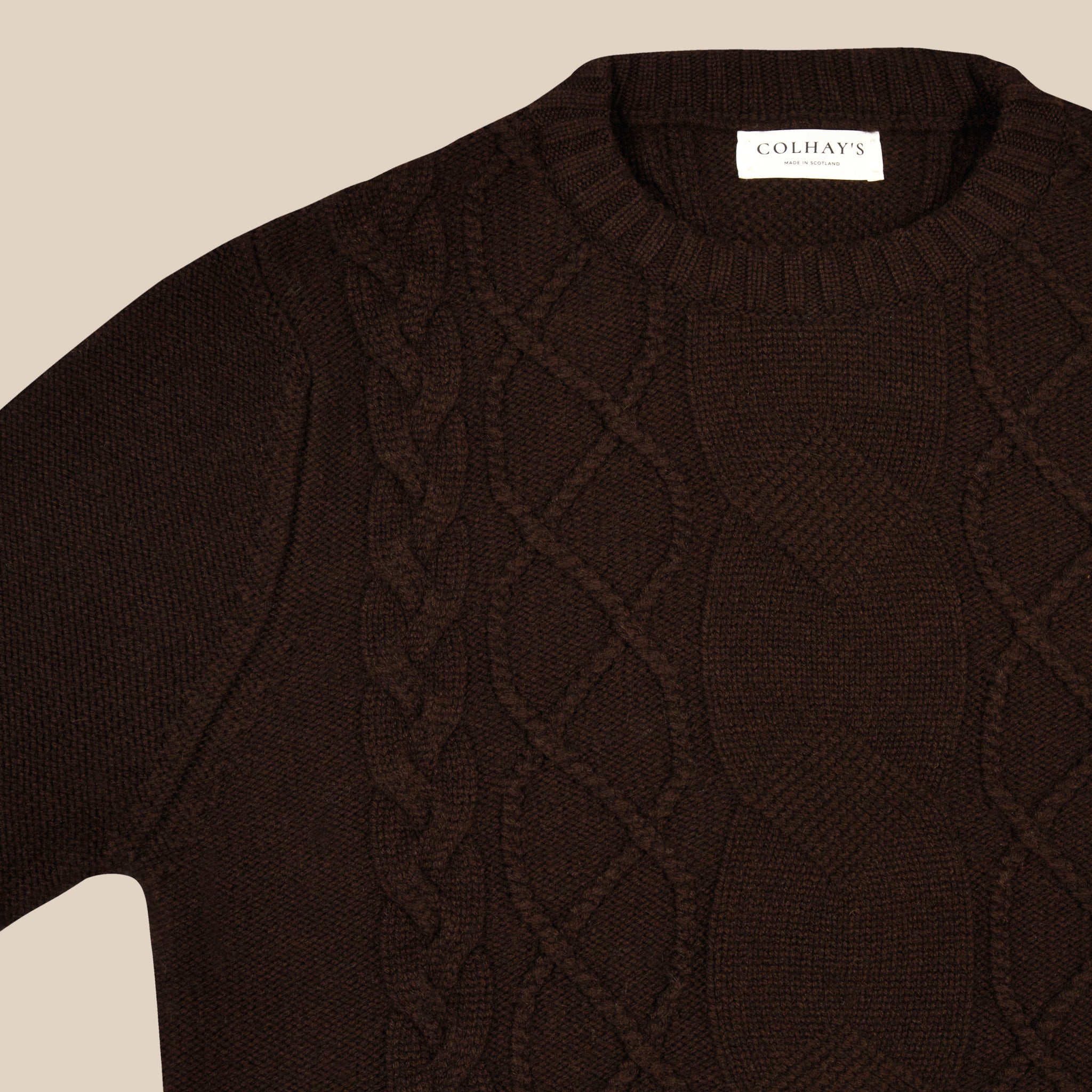 Cashmere wool chalet cable sweater in dark brown