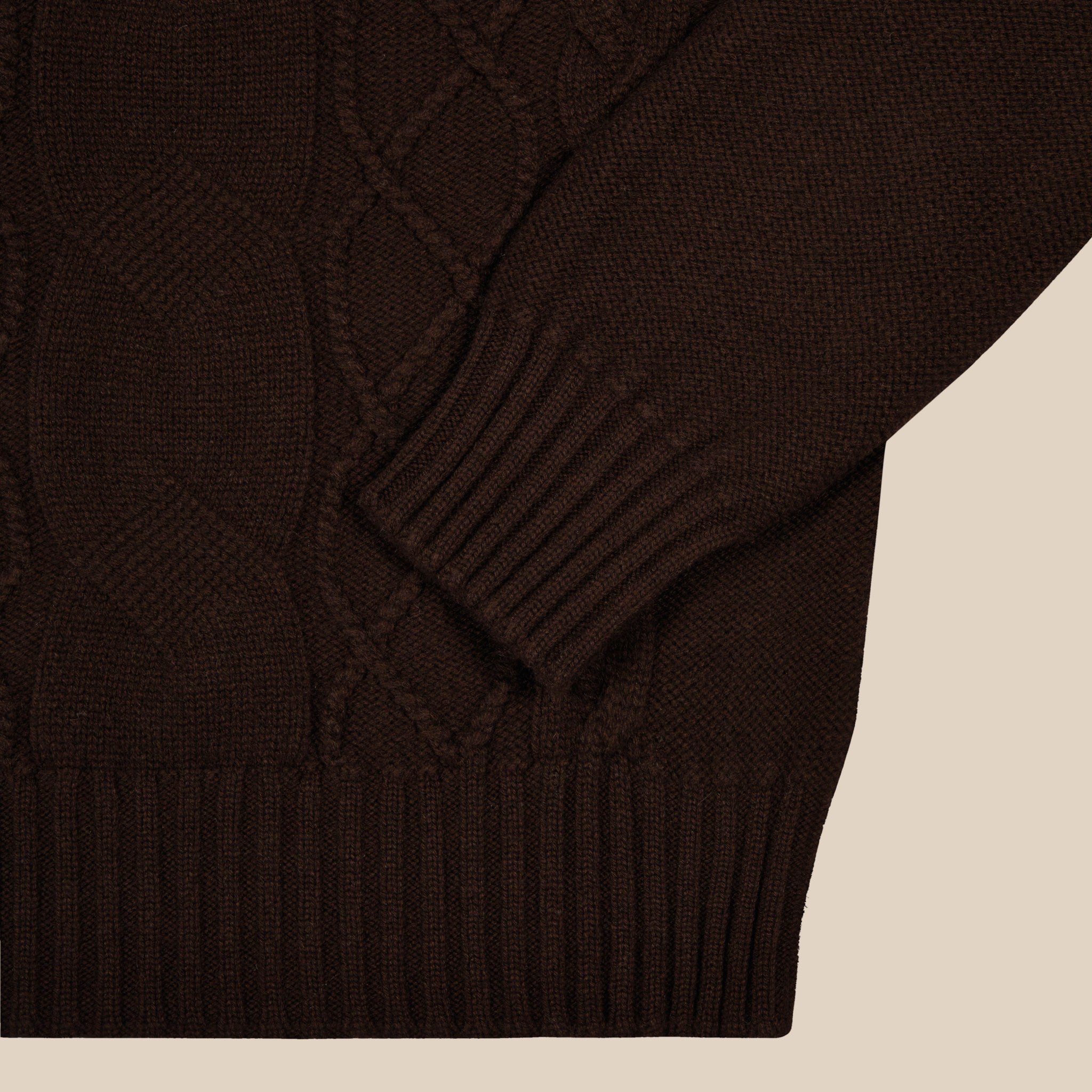 Cashmere wool chalet cable sweater in dark brown