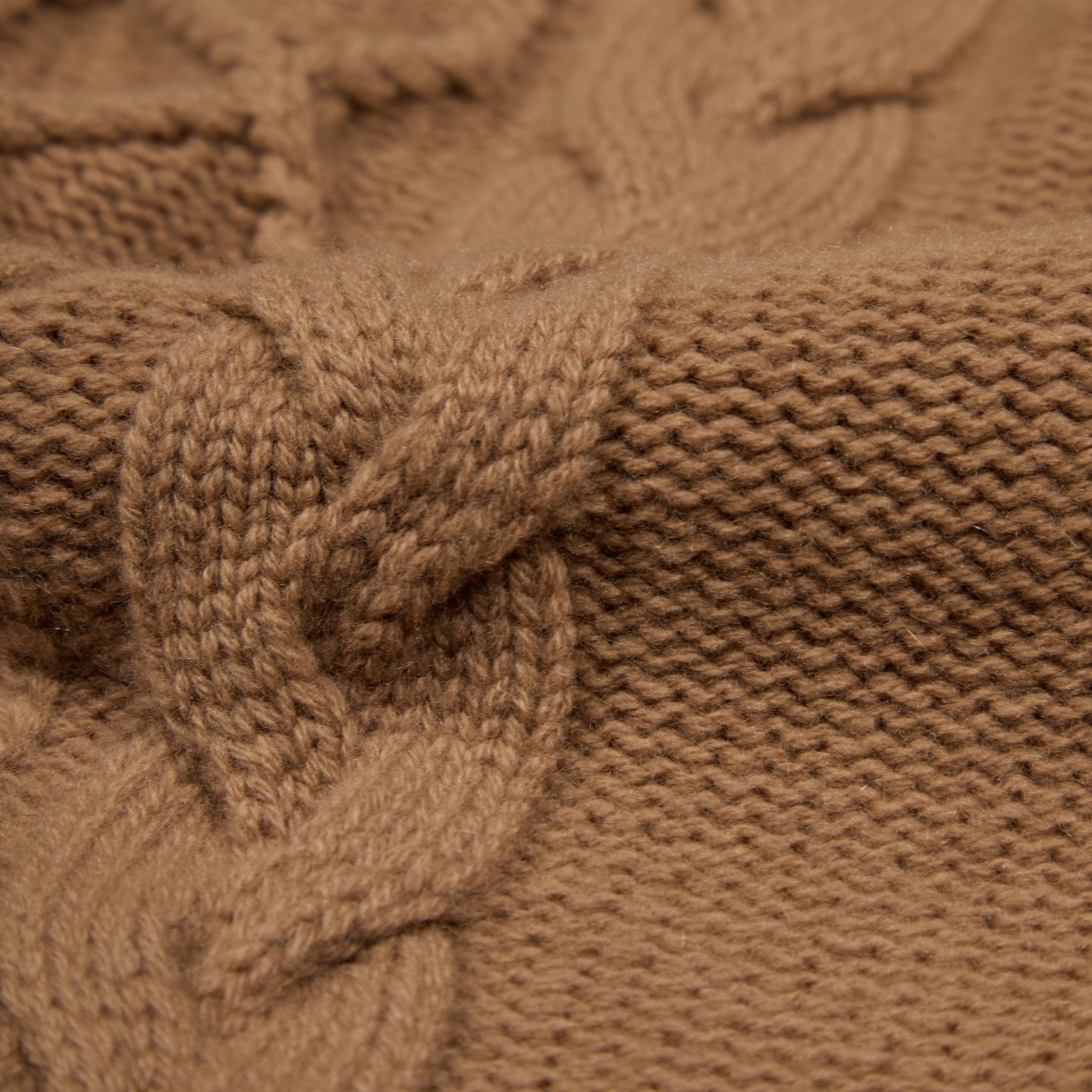 Cashmere wool chalet cable sweater in camel