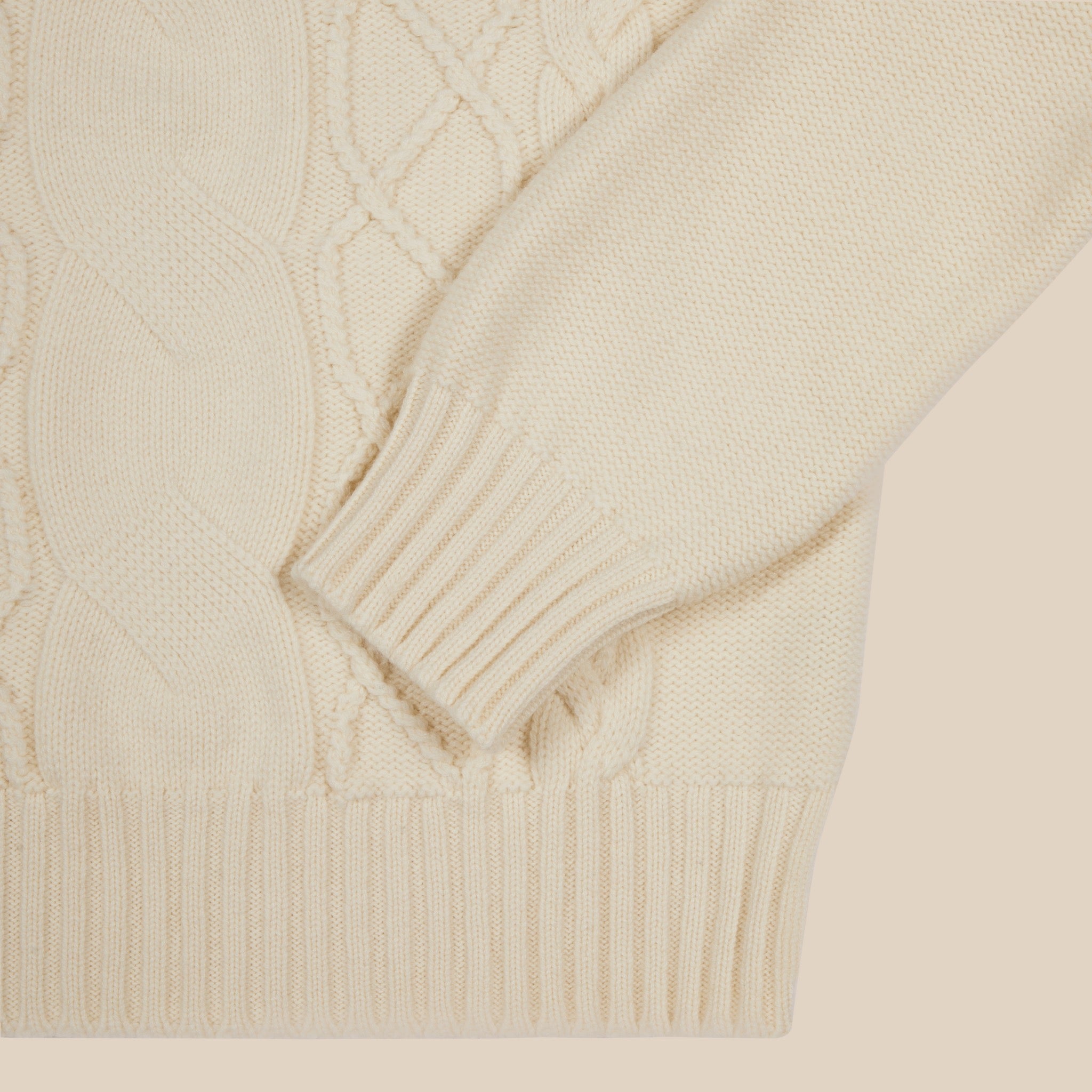 Cashmere wool chalet cable sweater in cream