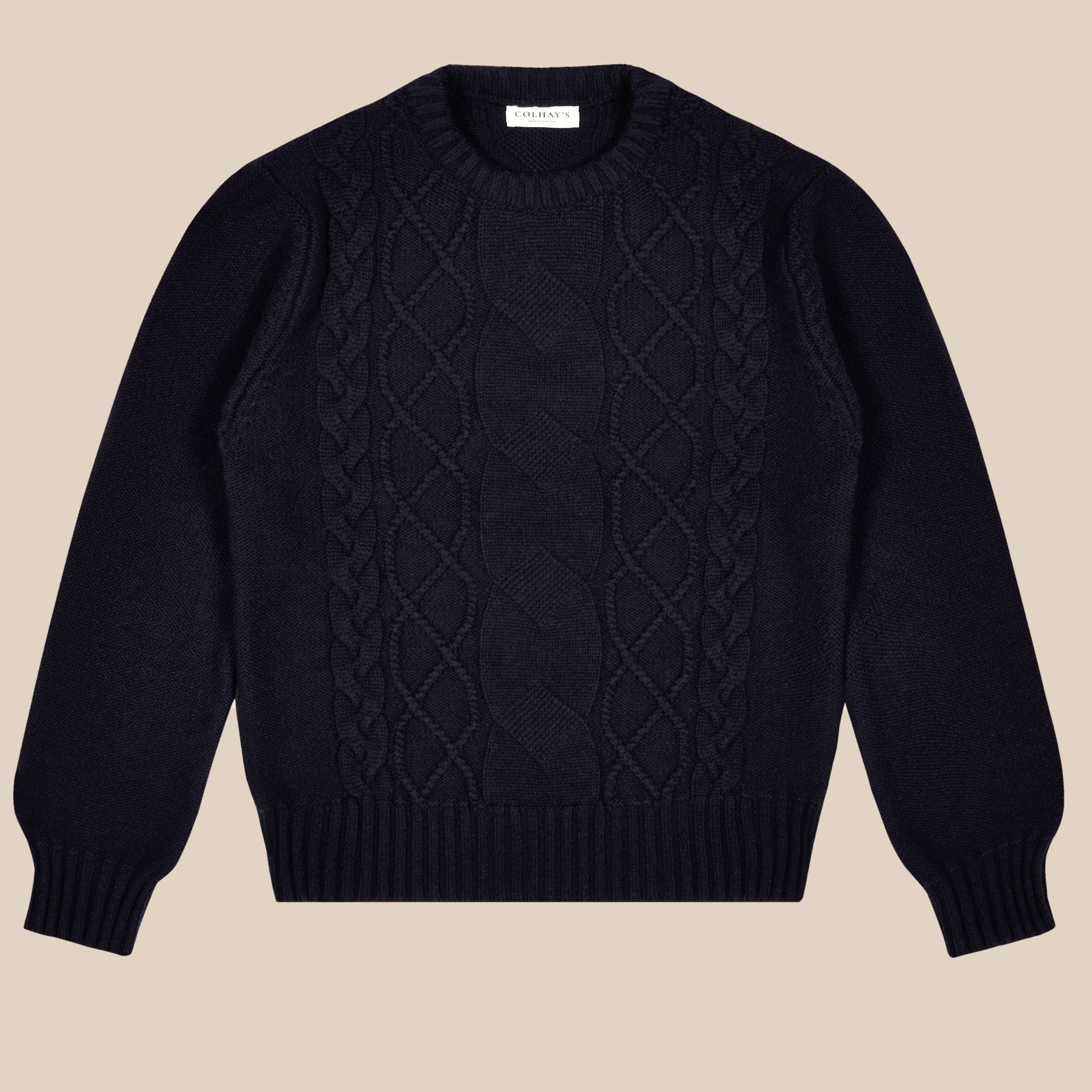 Cashmere wool chalet cable sweater in navy