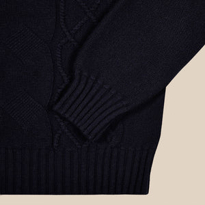 Cashmere wool chalet cable sweater in navy