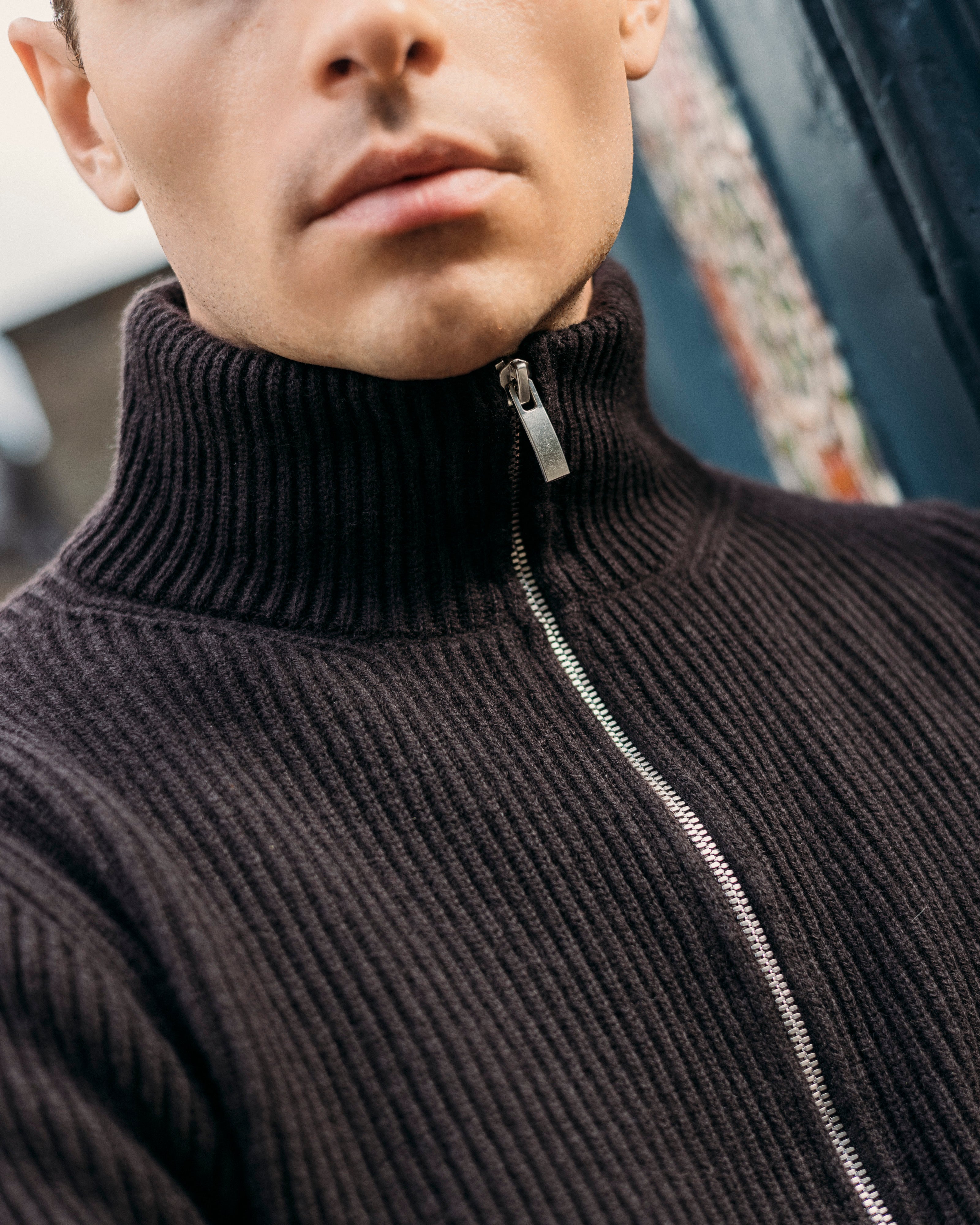 Cashmere alpine half zip sweater in dark brown