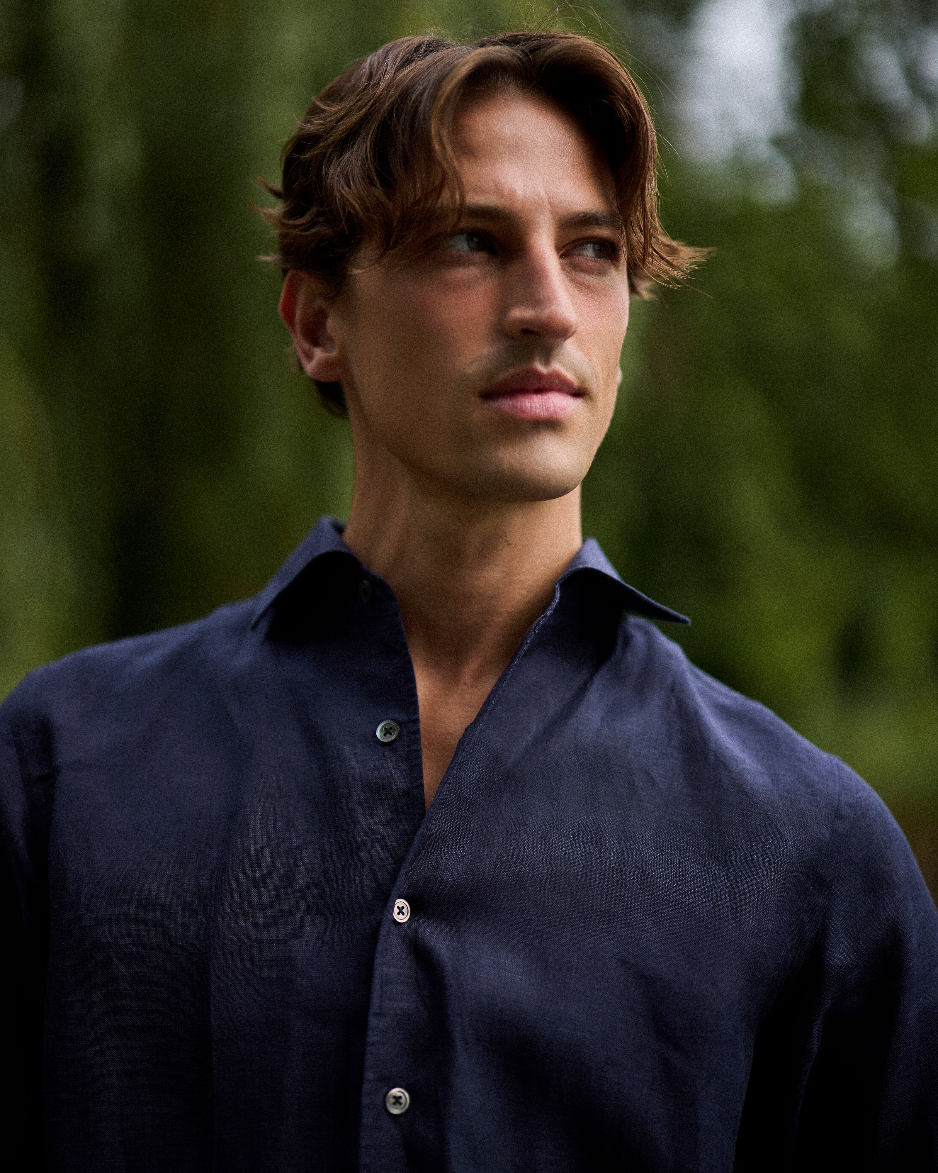 French linen one piece collar riviera shirt in navy