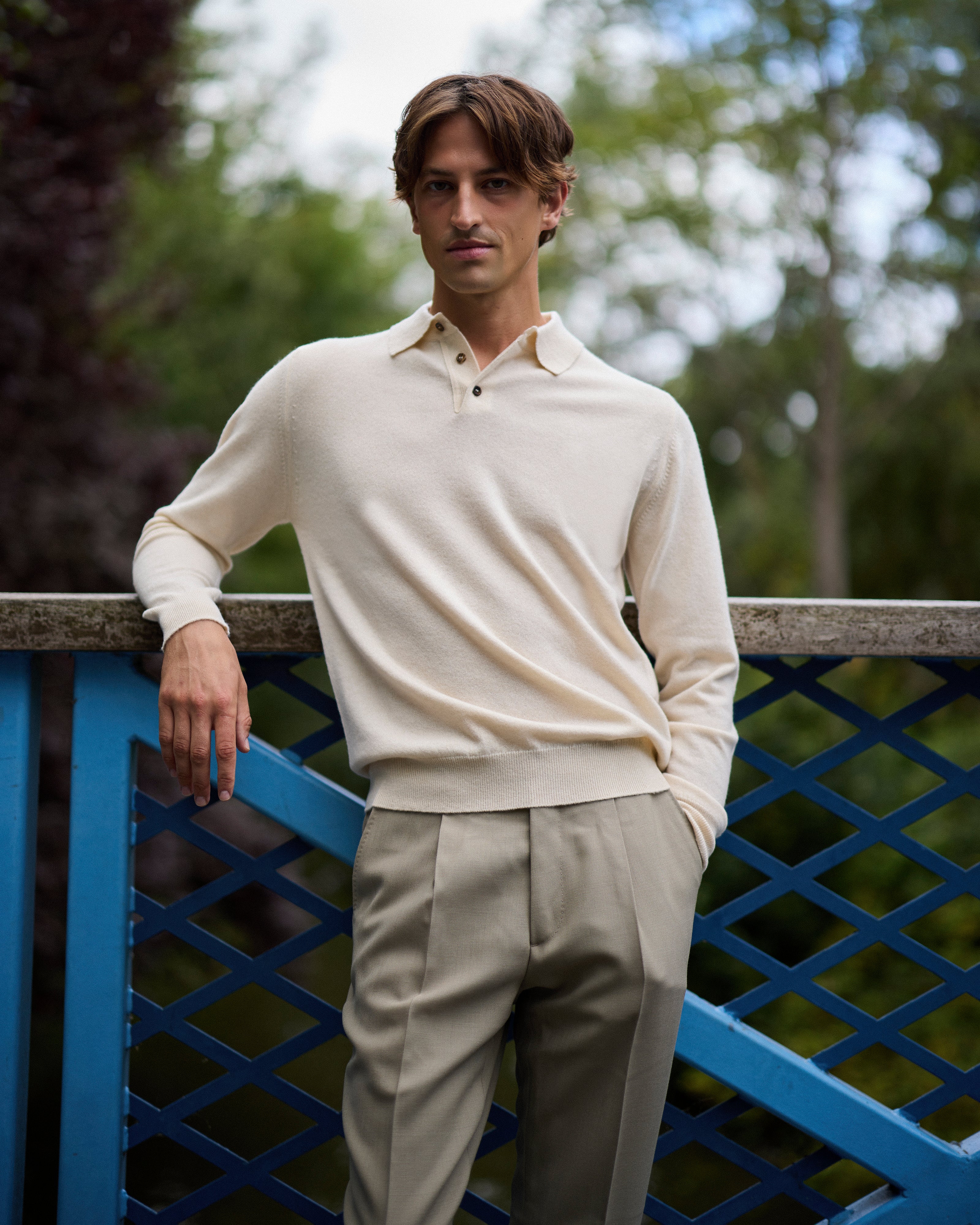 Cashmere polo shirt in cream