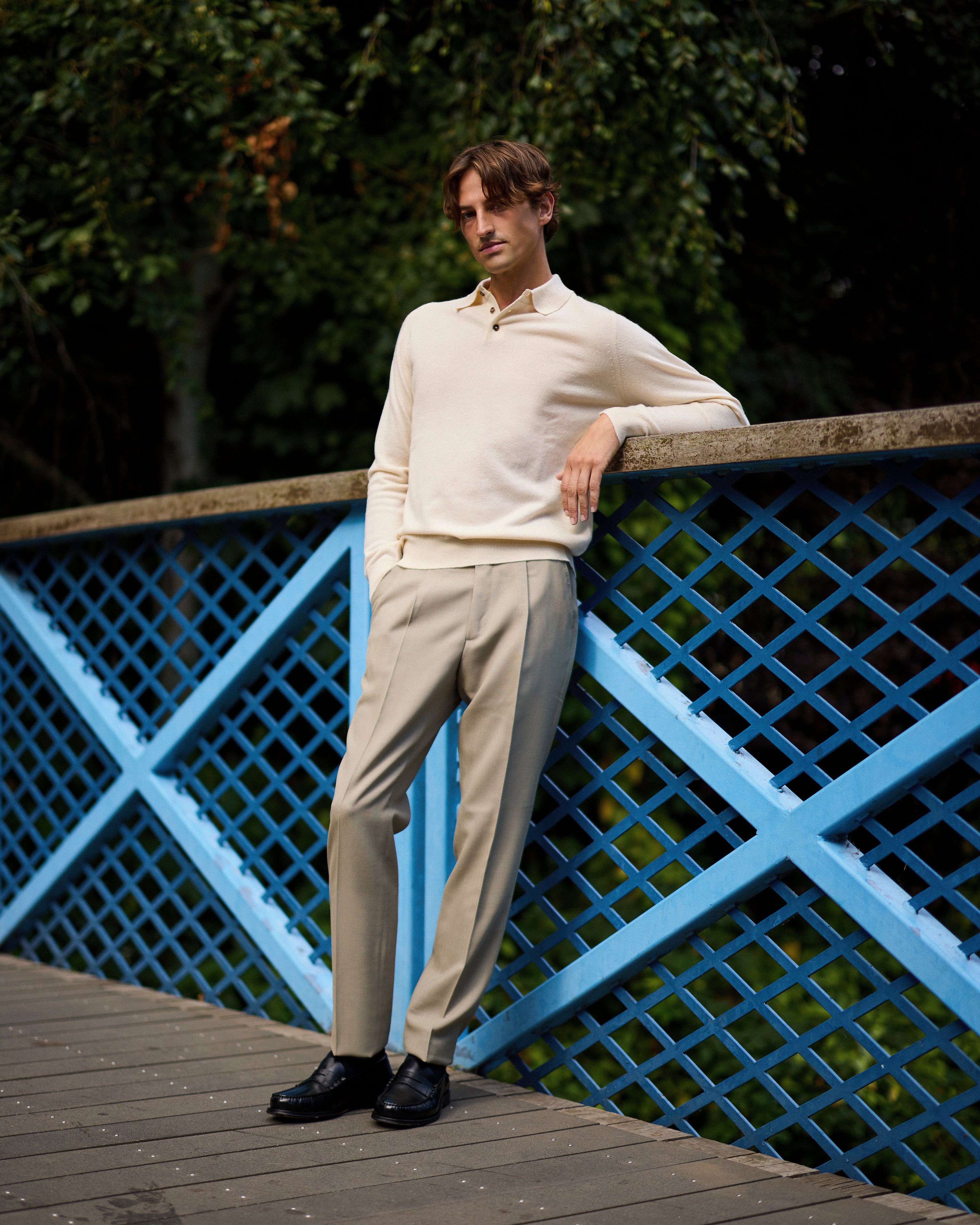 Cashmere polo shirt in cream