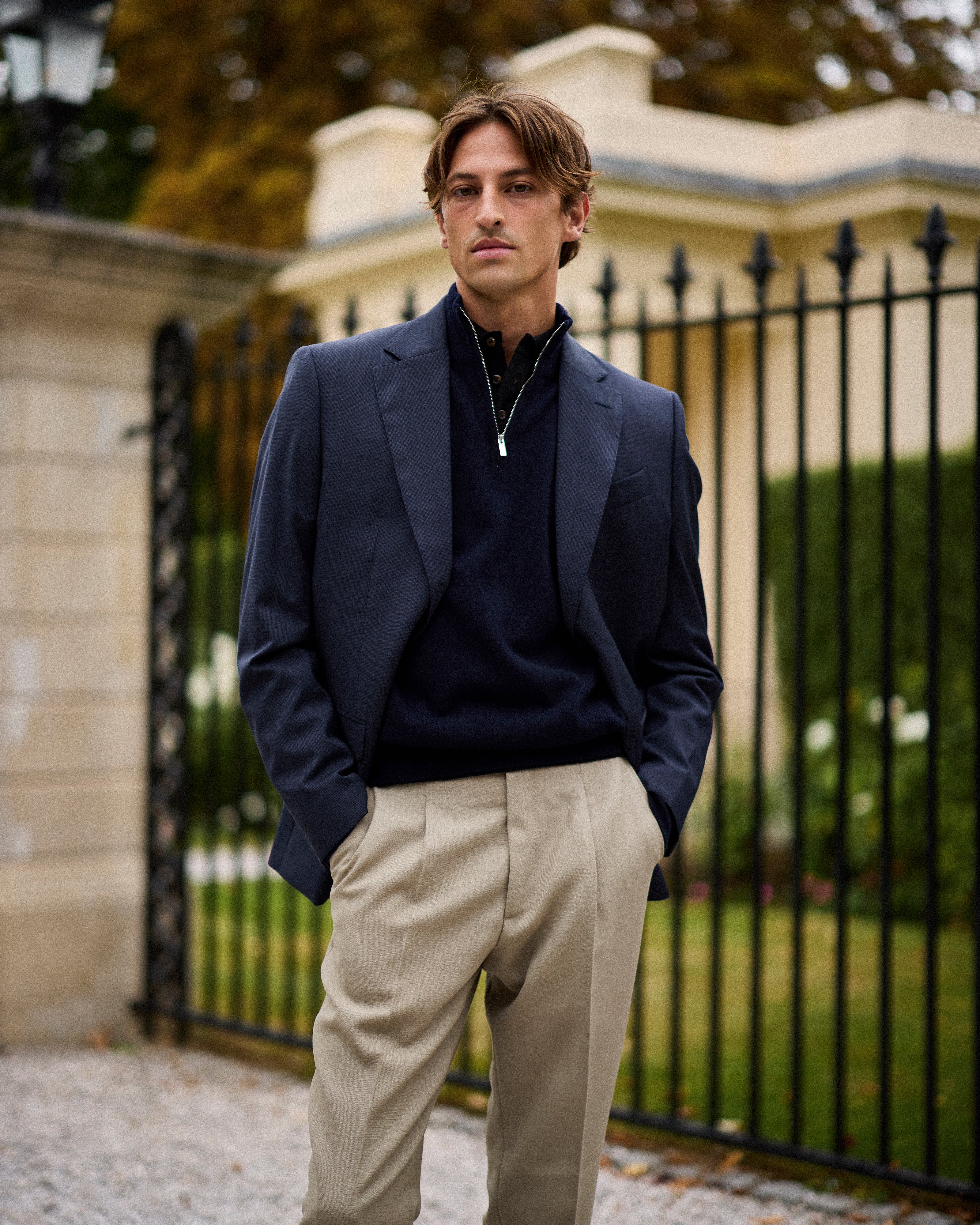 Cashmere driver's half zip sweater in navy