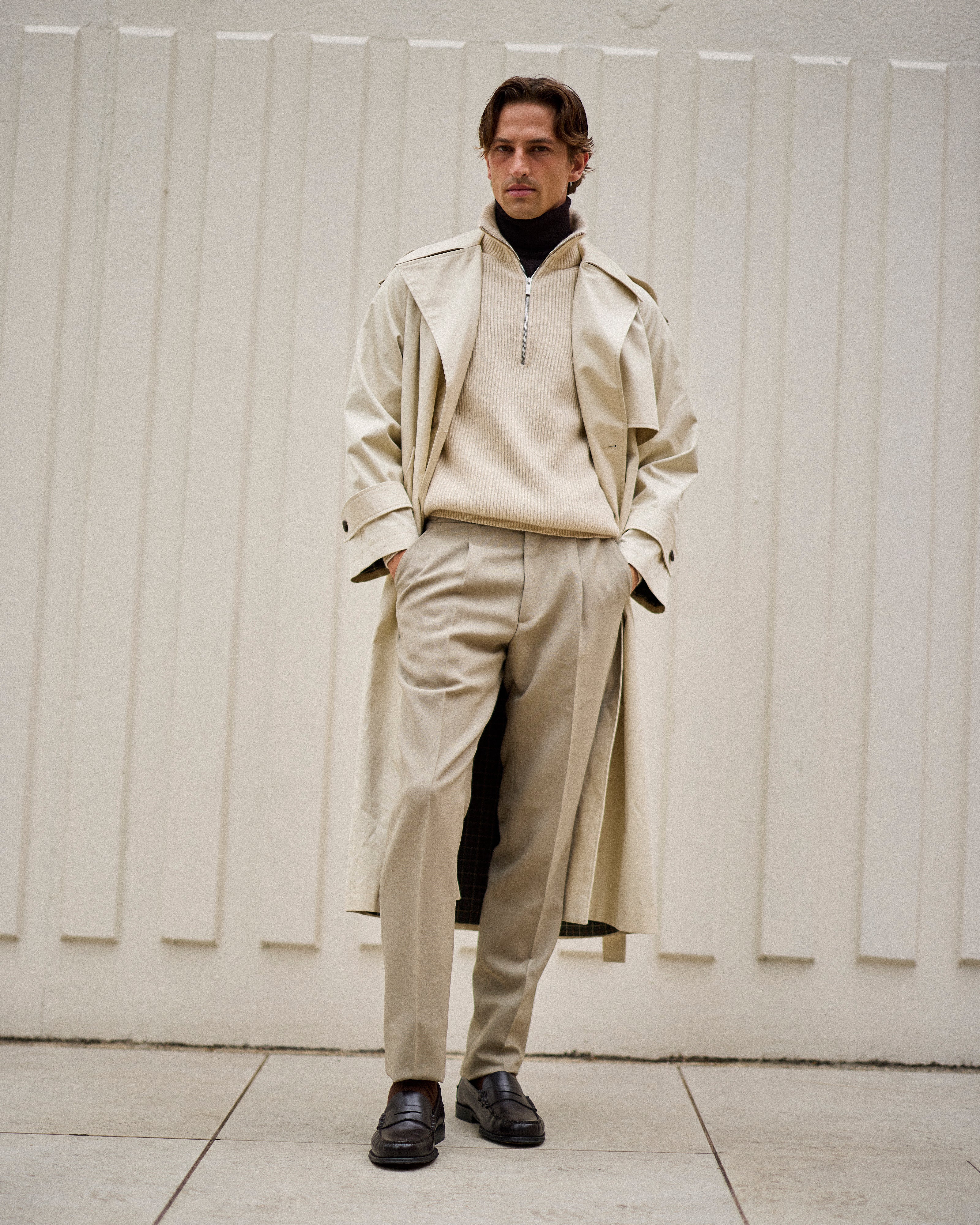 Cashmere alpine half zip sweater in ecru