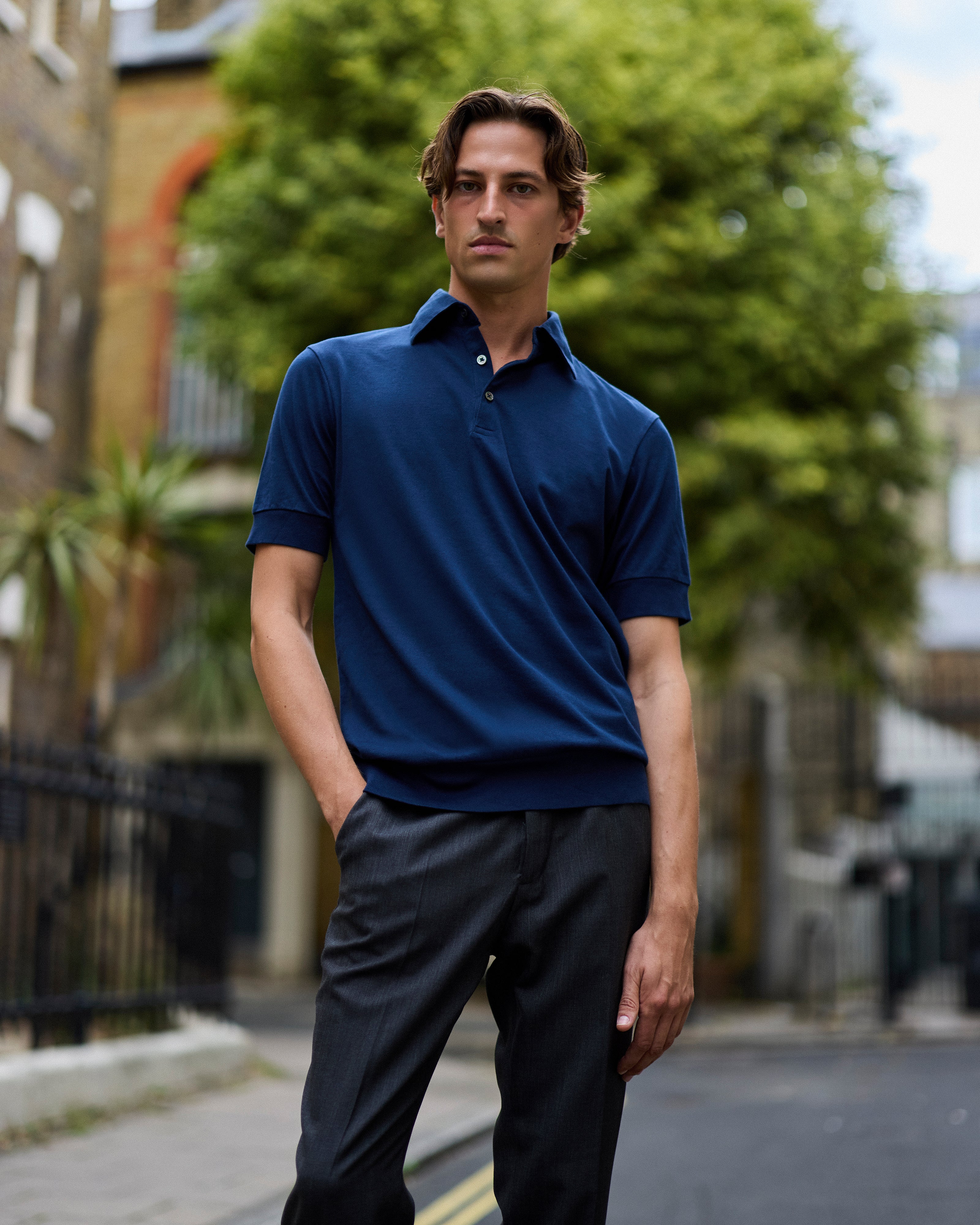 Extra-long Staple Cotton Coach Polo in Navy