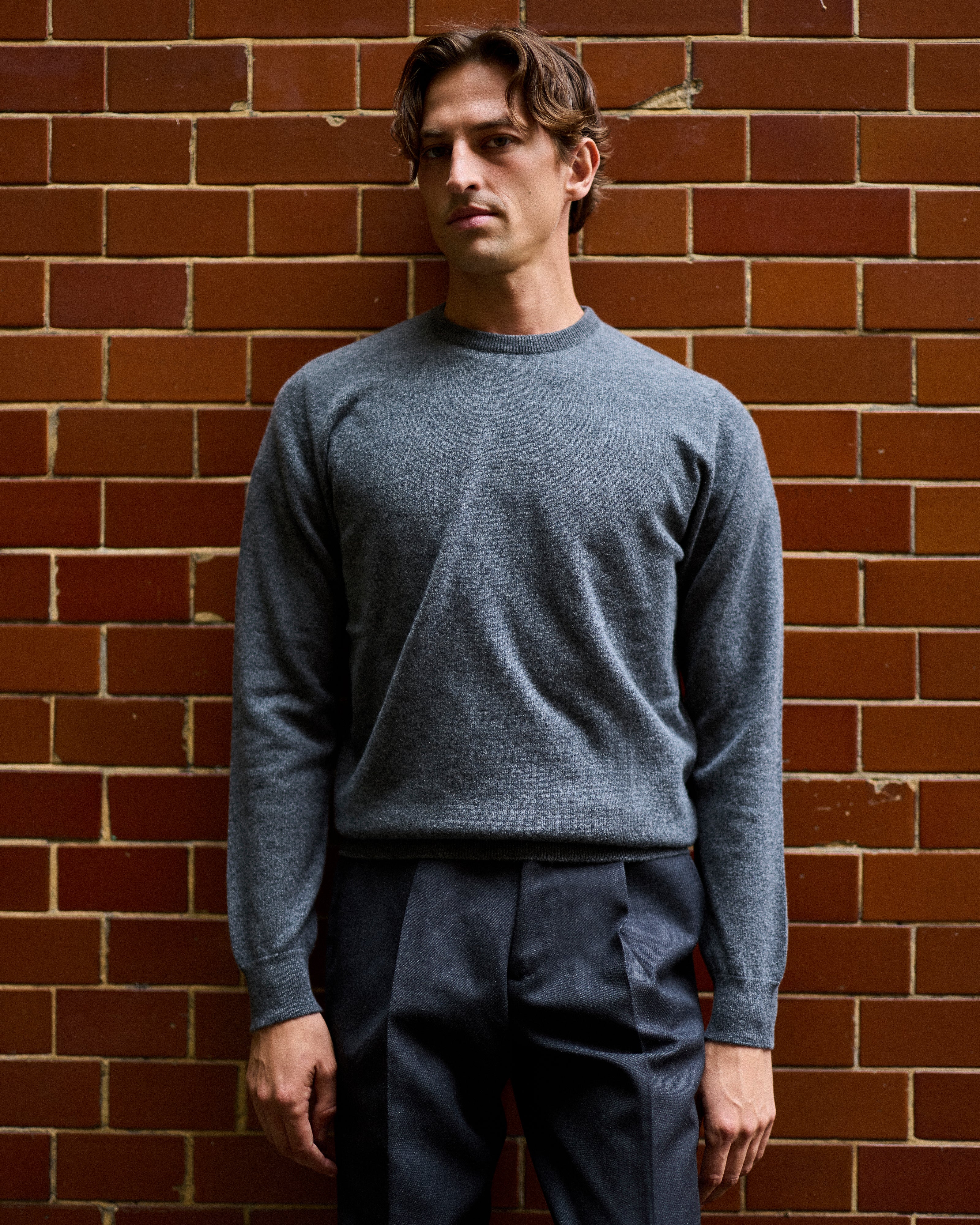 Cashmere crew neck in grey mélange