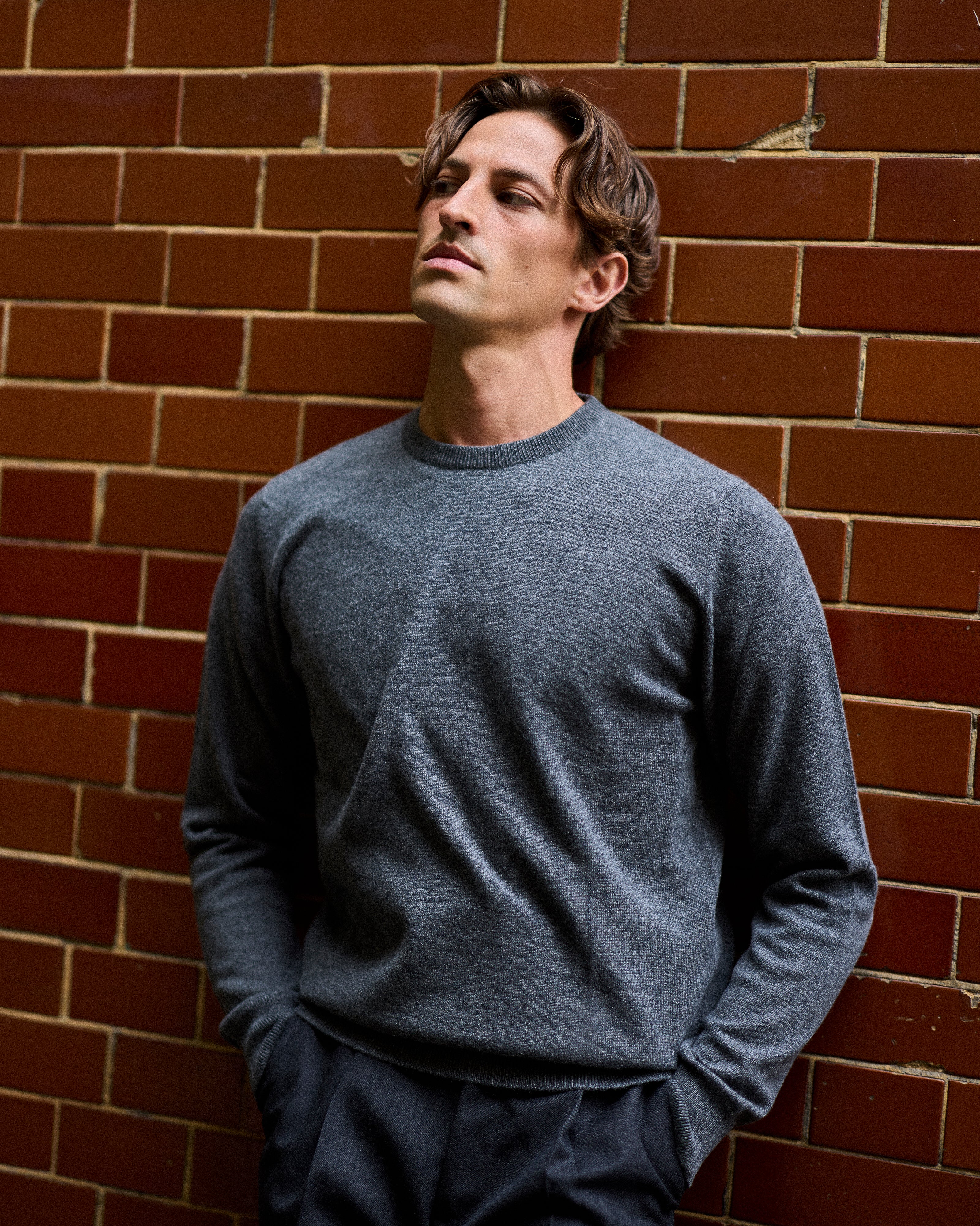 Cashmere crew neck in grey mélange