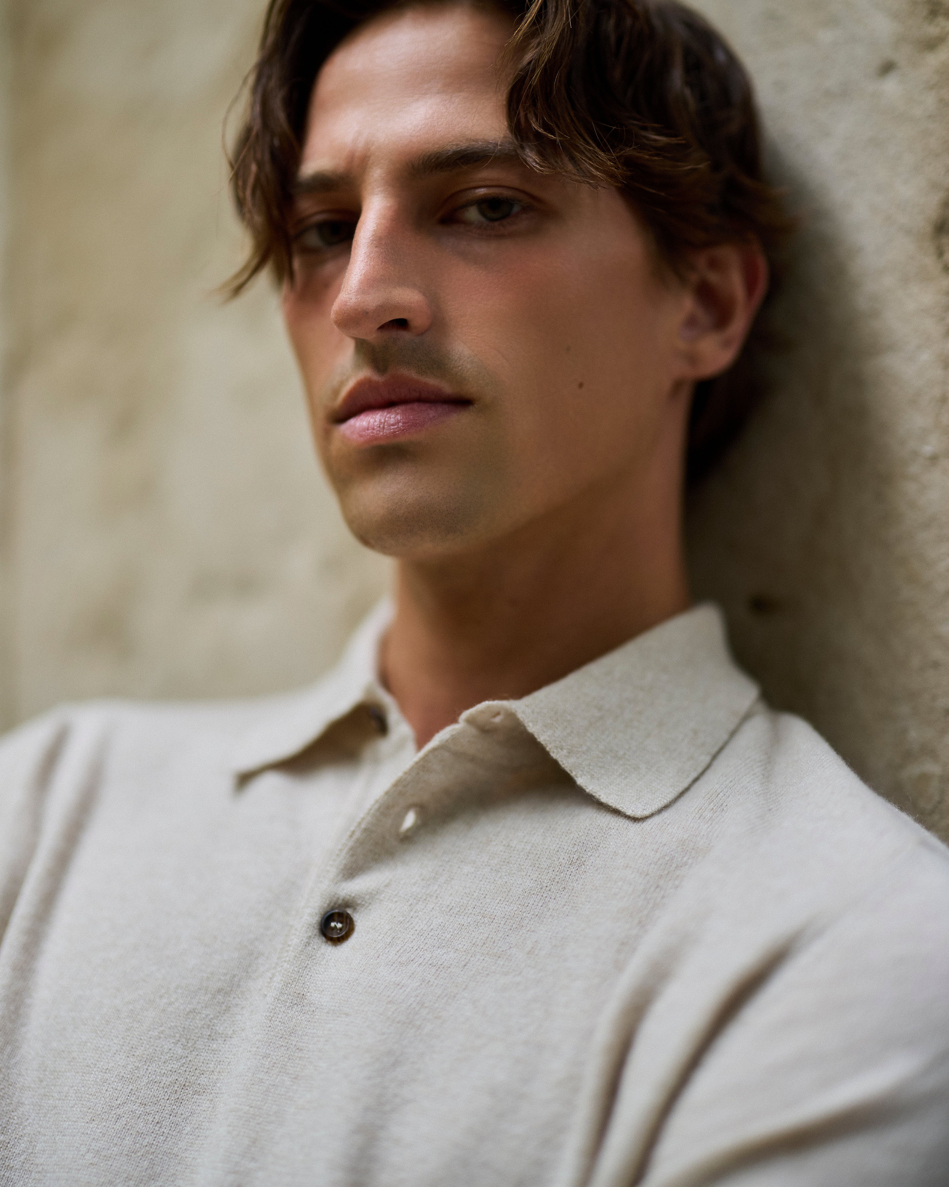 Cashmere polo shirt in oatmeal