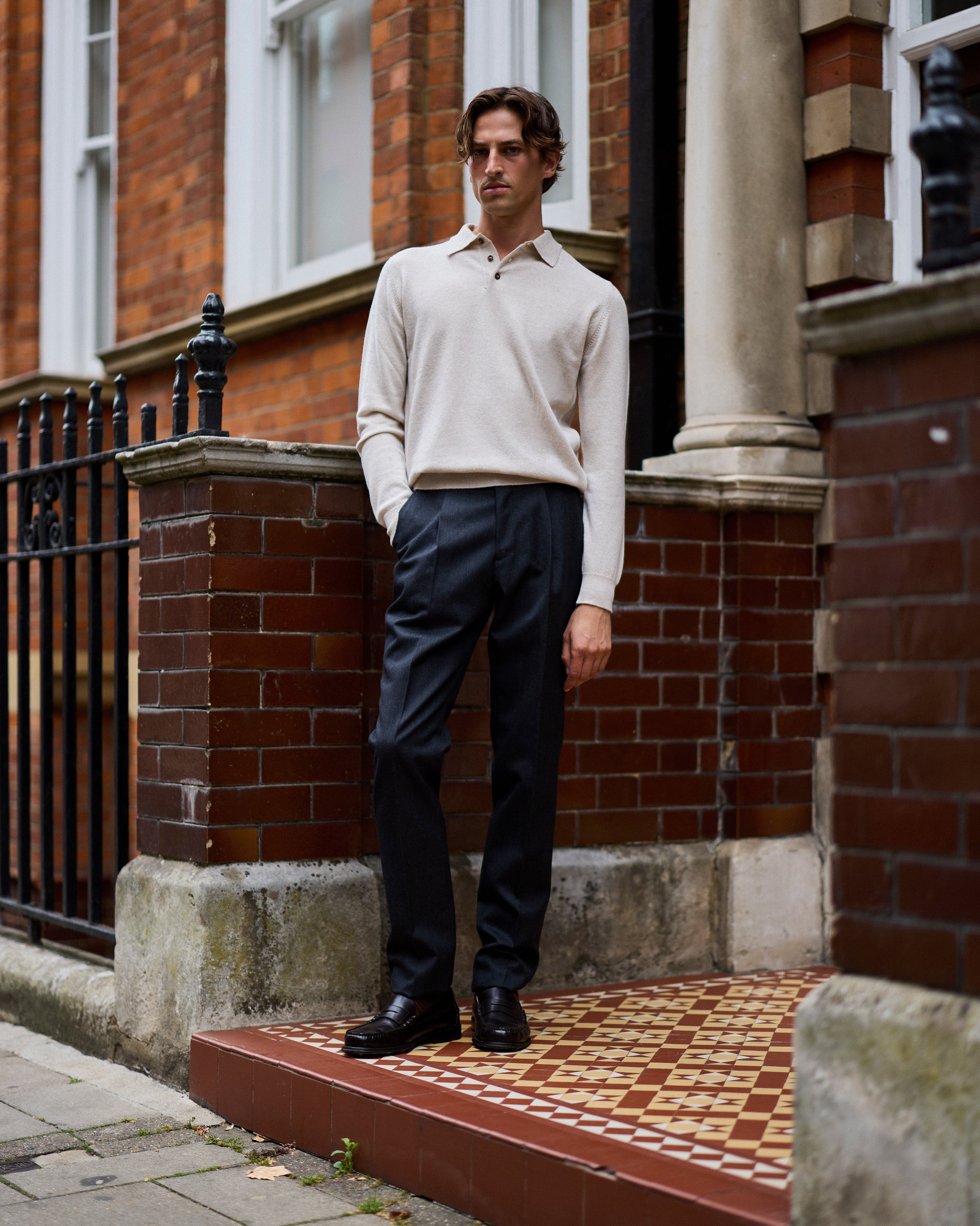 Cashmere polo shirt in oatmeal