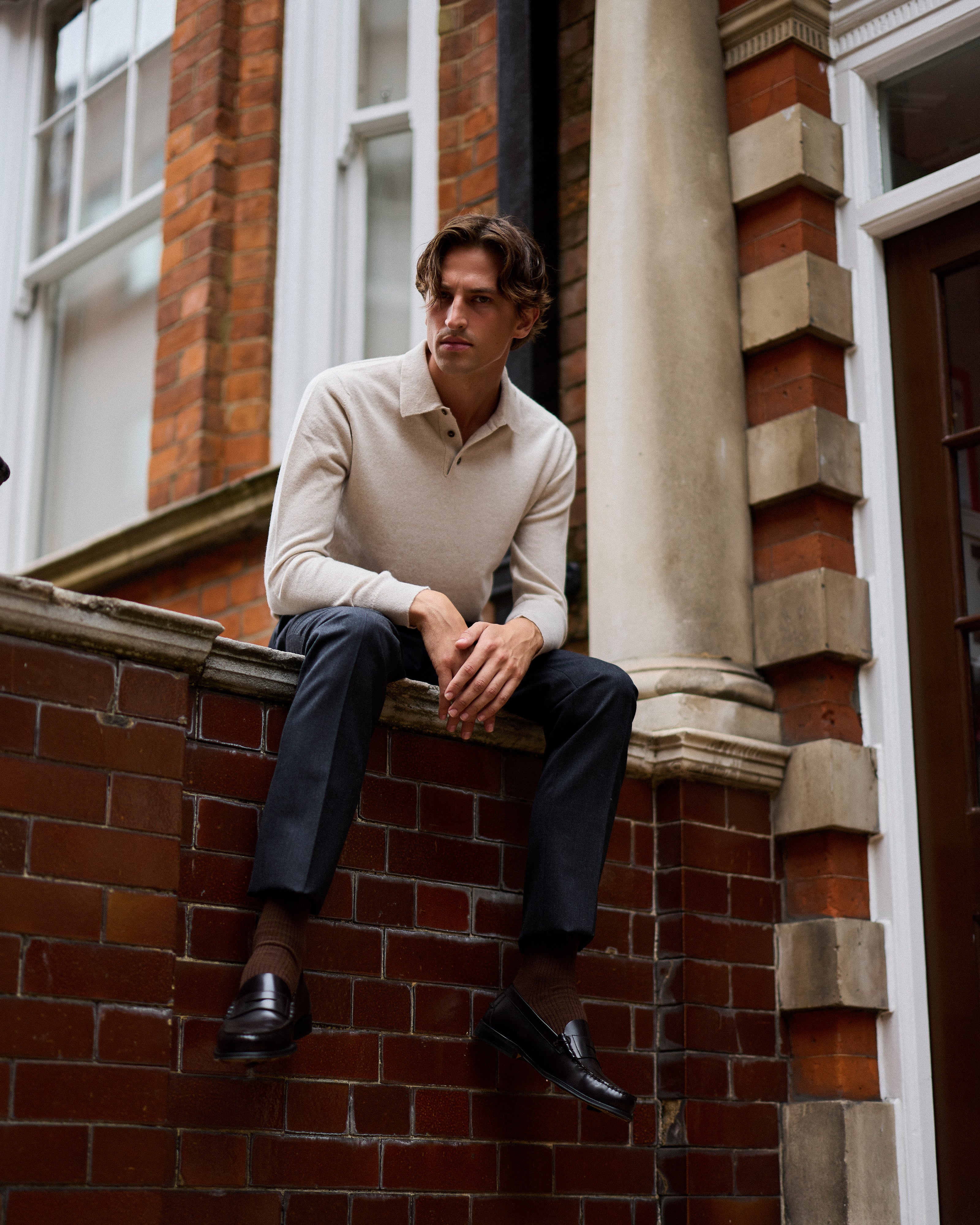 Cashmere polo shirt in oatmeal