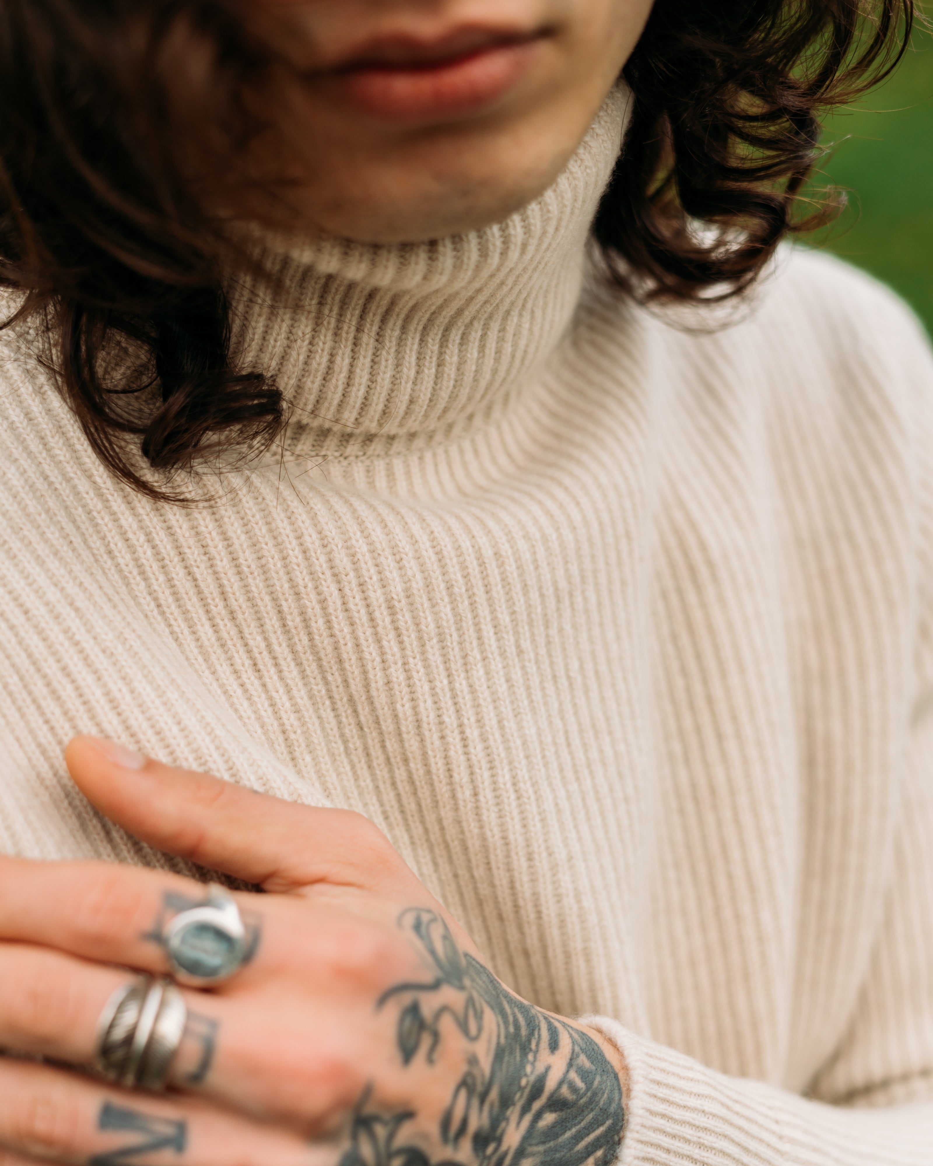 Cashmere ribbed submariner rollneck in ecru