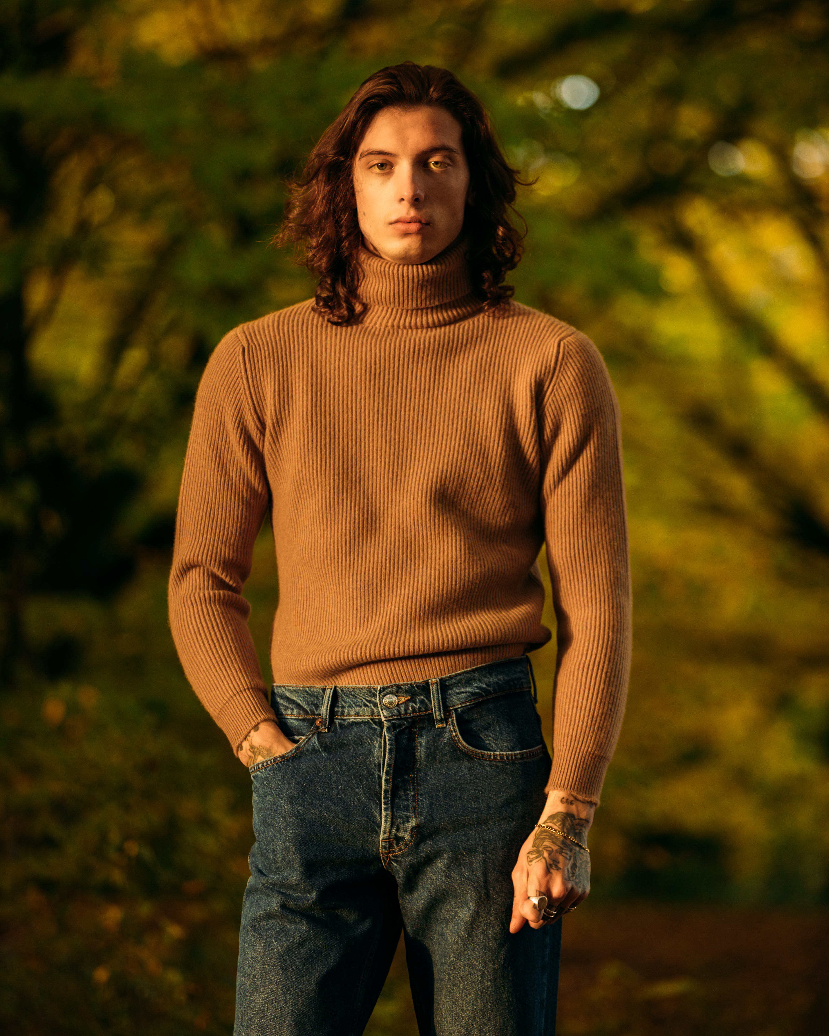 Cashmere ribbed submariner rollneck in camel