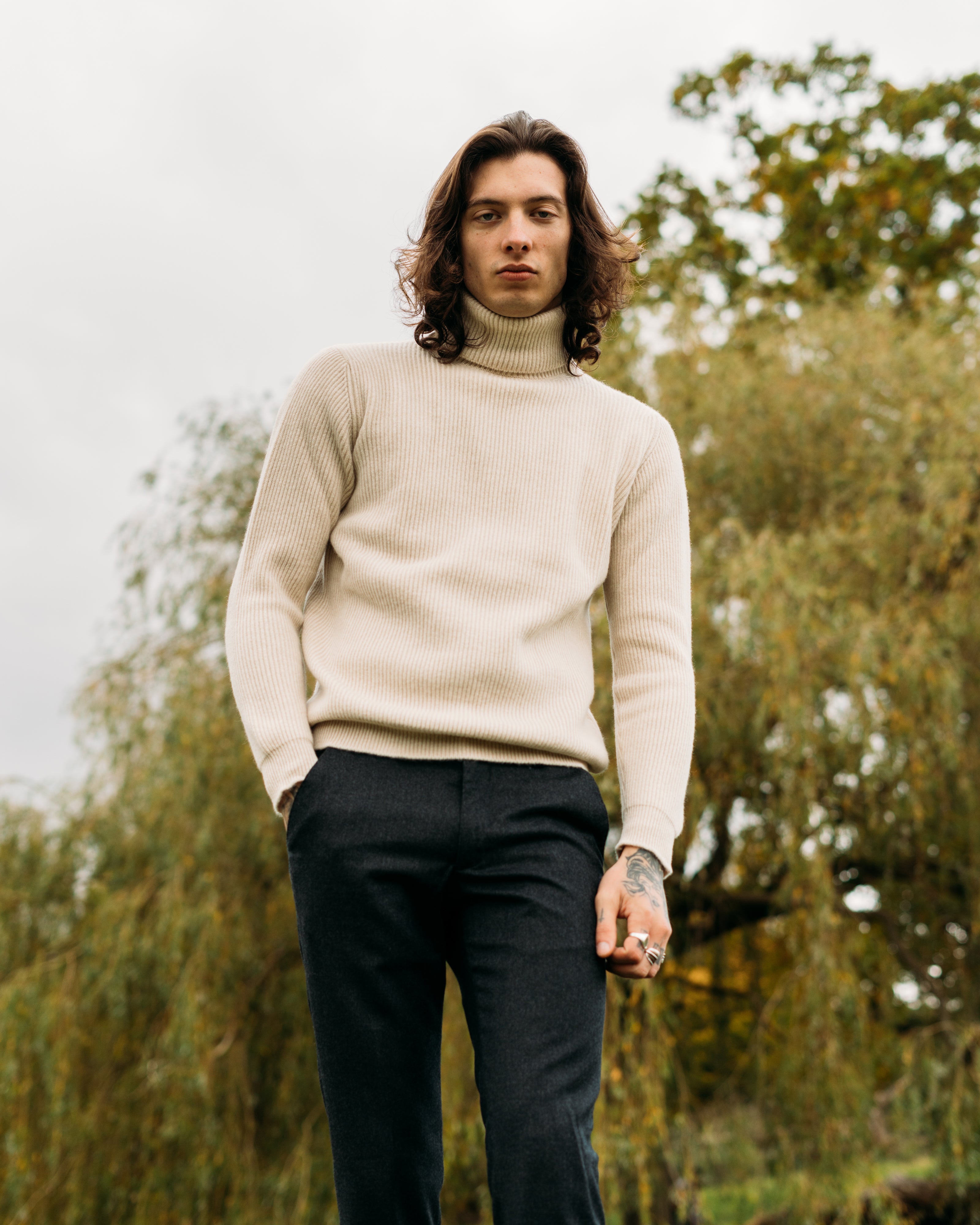 Cashmere ribbed submariner rollneck in ecru