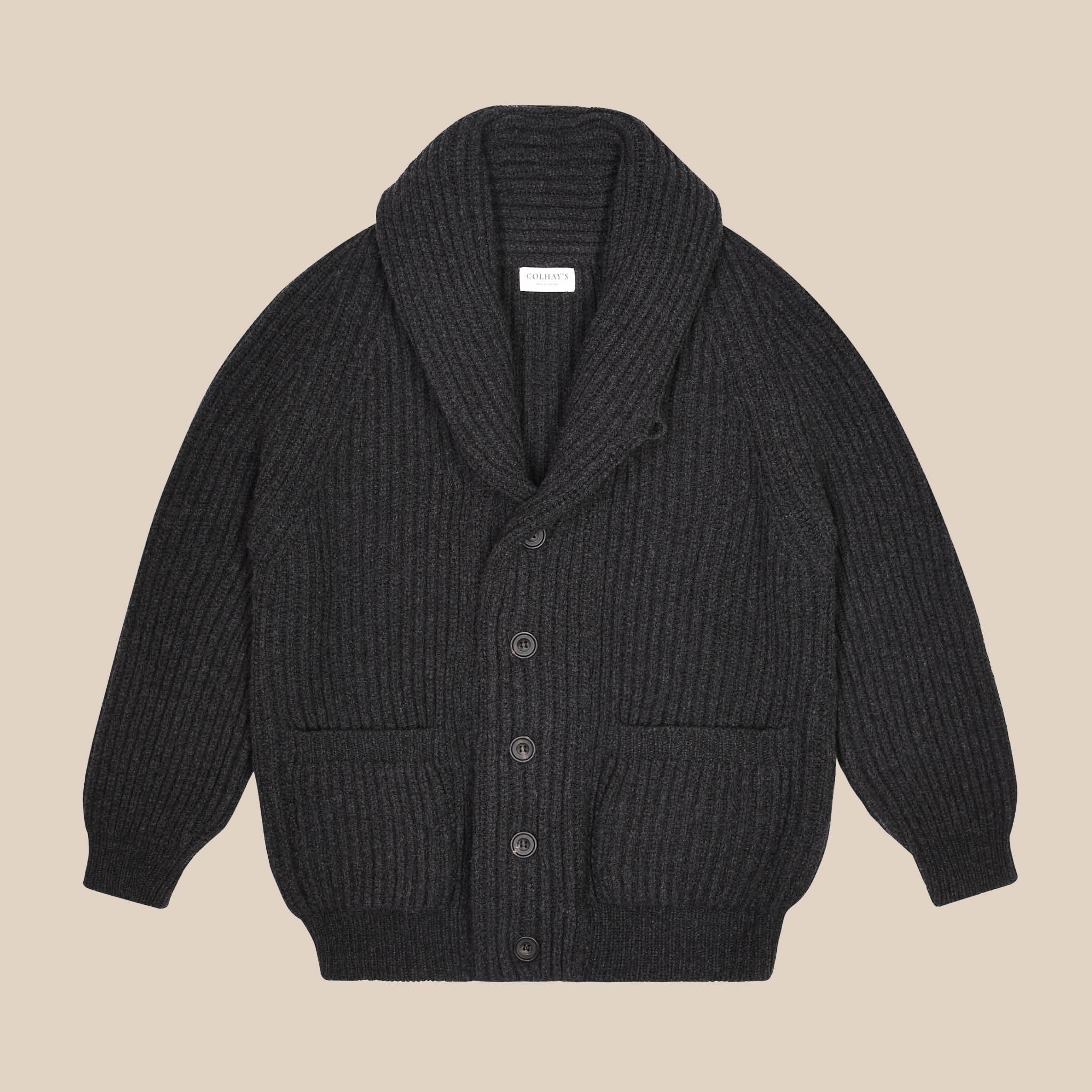 Shawl Collar Cardigan in Charcoal - Superfine Lambswool