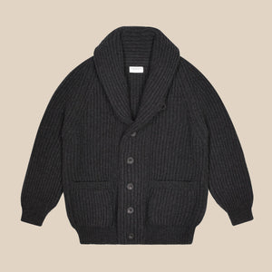 Superfine lambswool shawl collar cardigan in charcoal