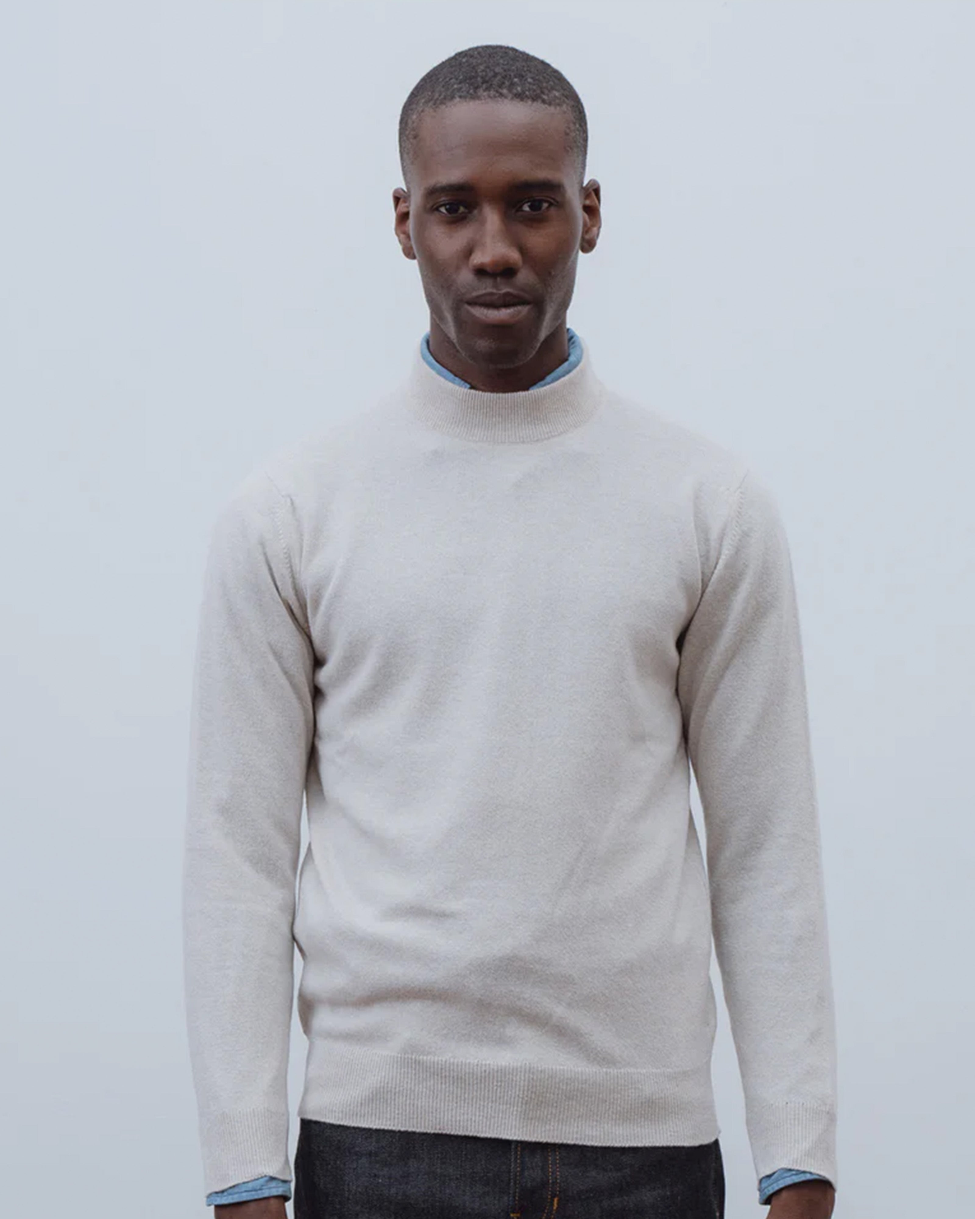Superfine lambswool mock neck in oatmeal