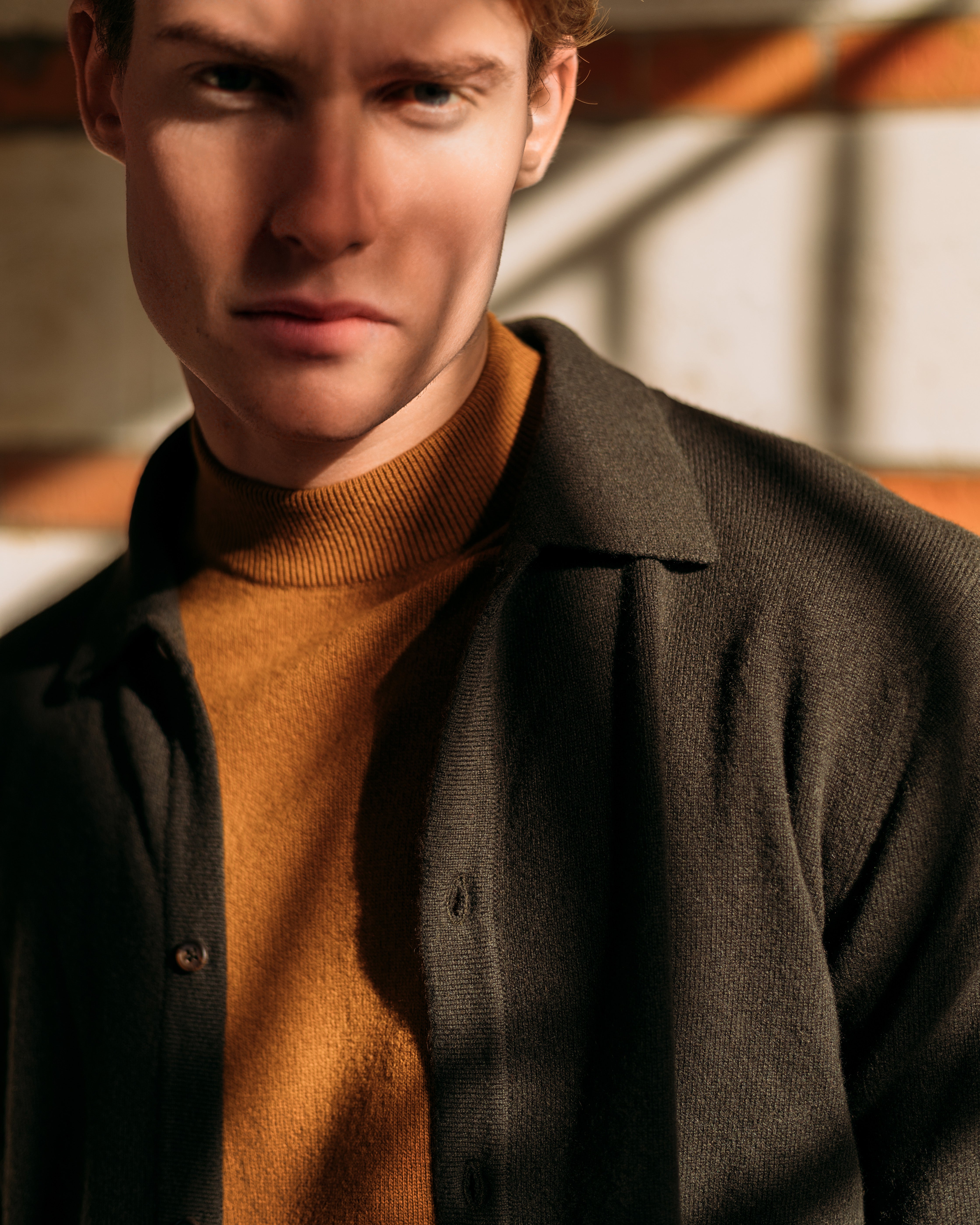 Superfine lambswool mock neck in vintage camel