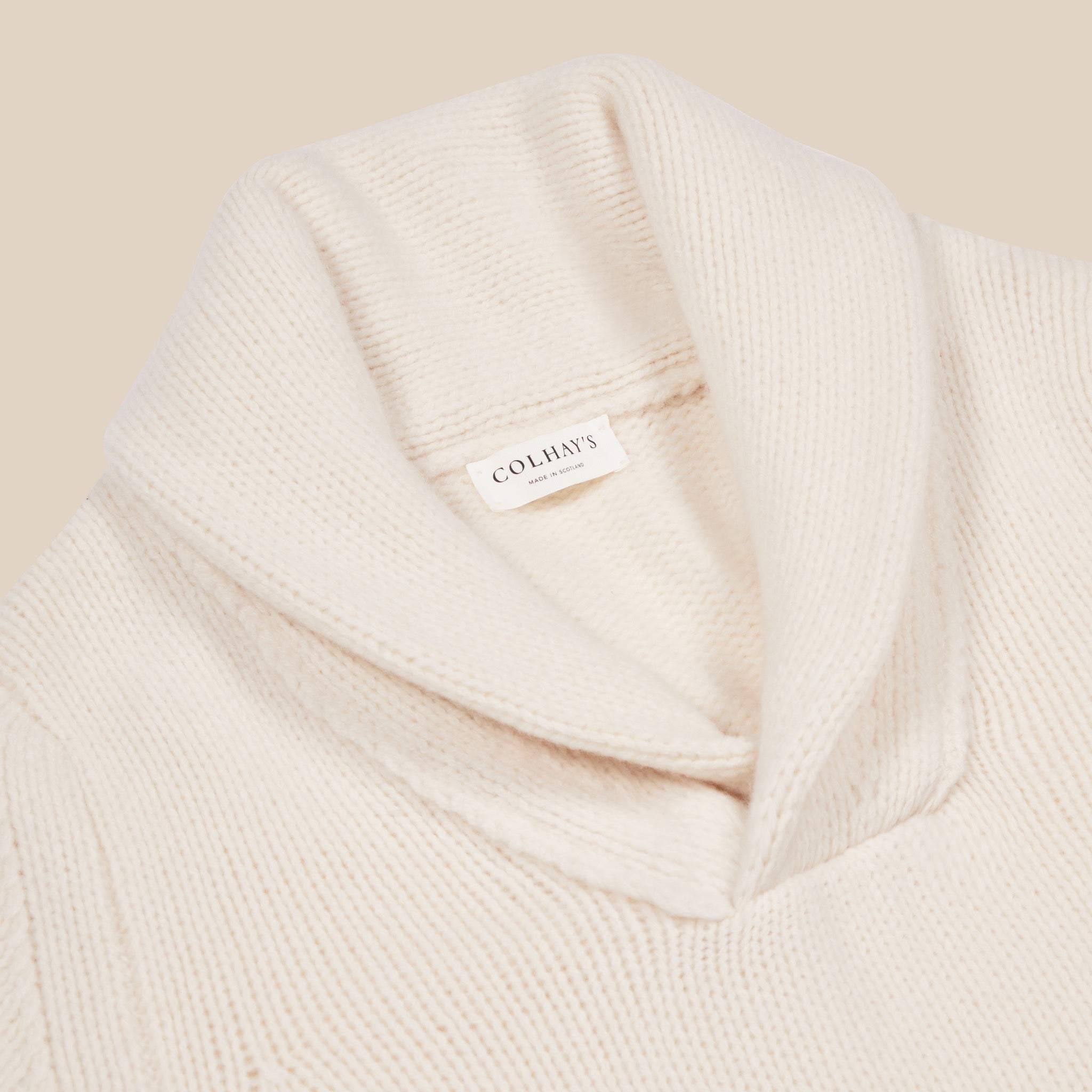 Superfine lambswool rugby shawl sweater in cream