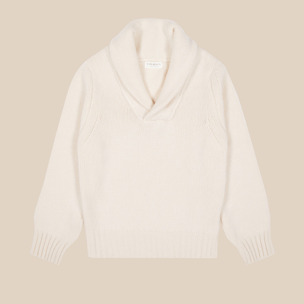 Rugby Shawl Sweater in Cream - Superfine Lambswool