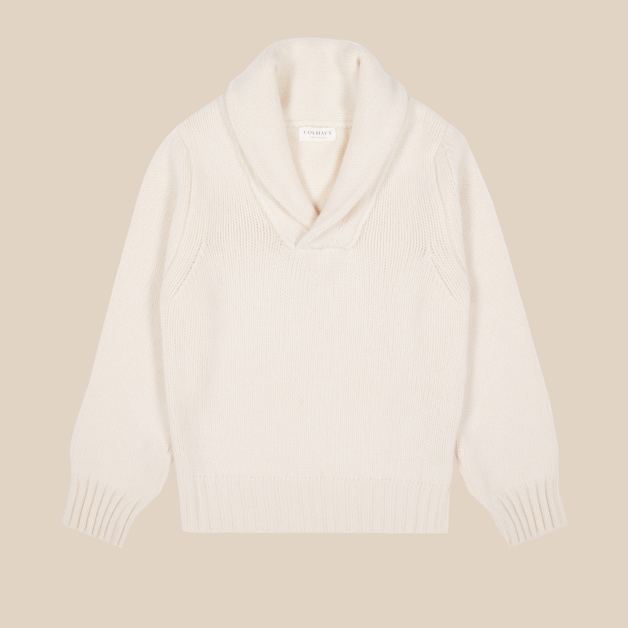 Superfine lambswool rugby shawl sweater in cream