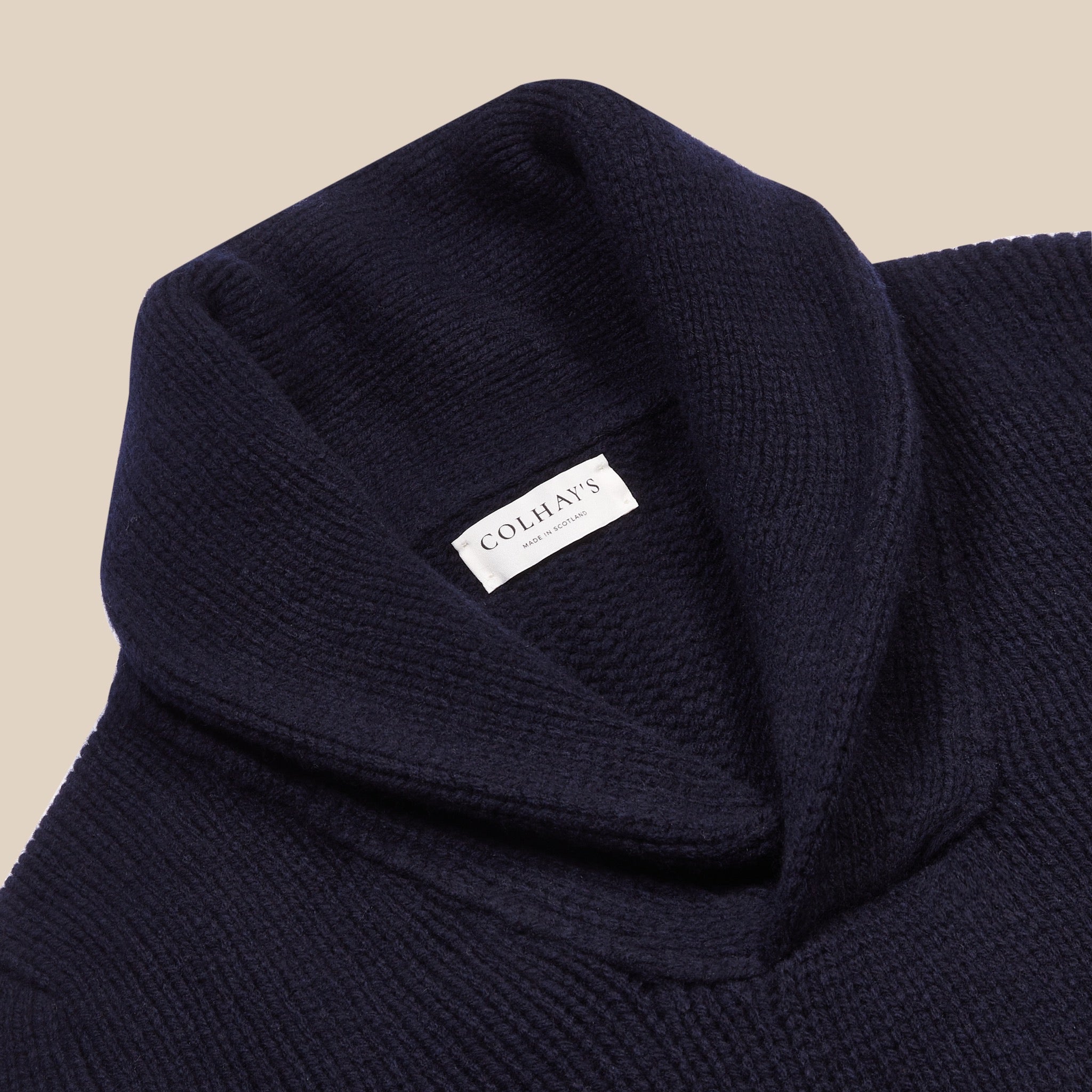 Superfine lambswool rugby shawl sweater in navy