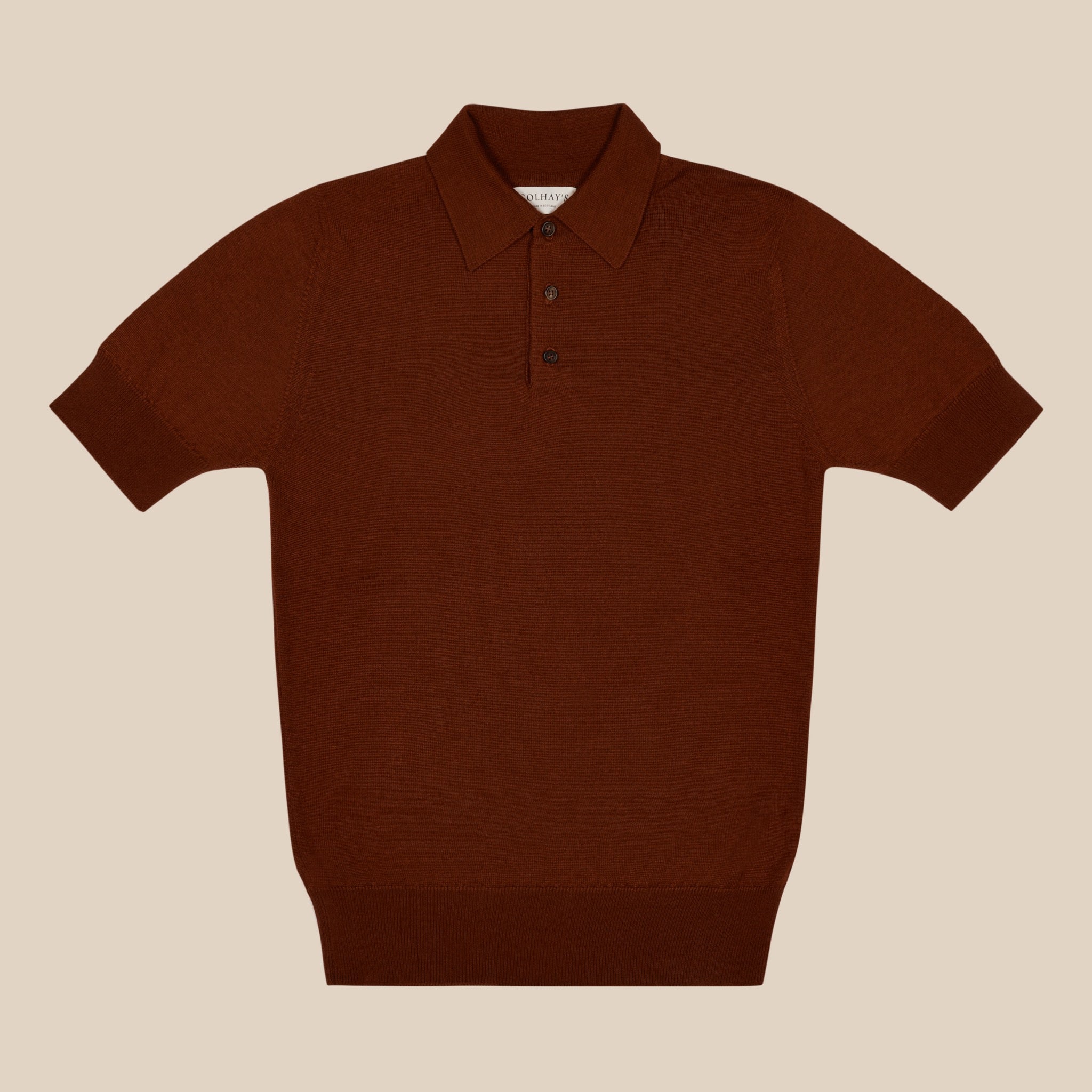 Cashmere silk tennis polo in terracotta