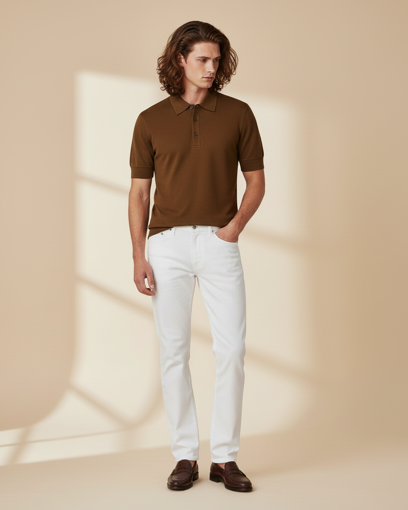 Extra-long Staple Cotton Coach Polo in Brown
