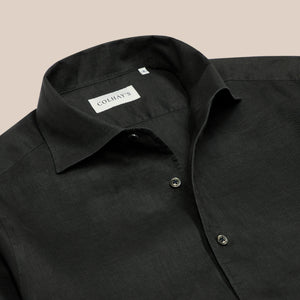 French linen one piece collar riviera shirt in dark olive