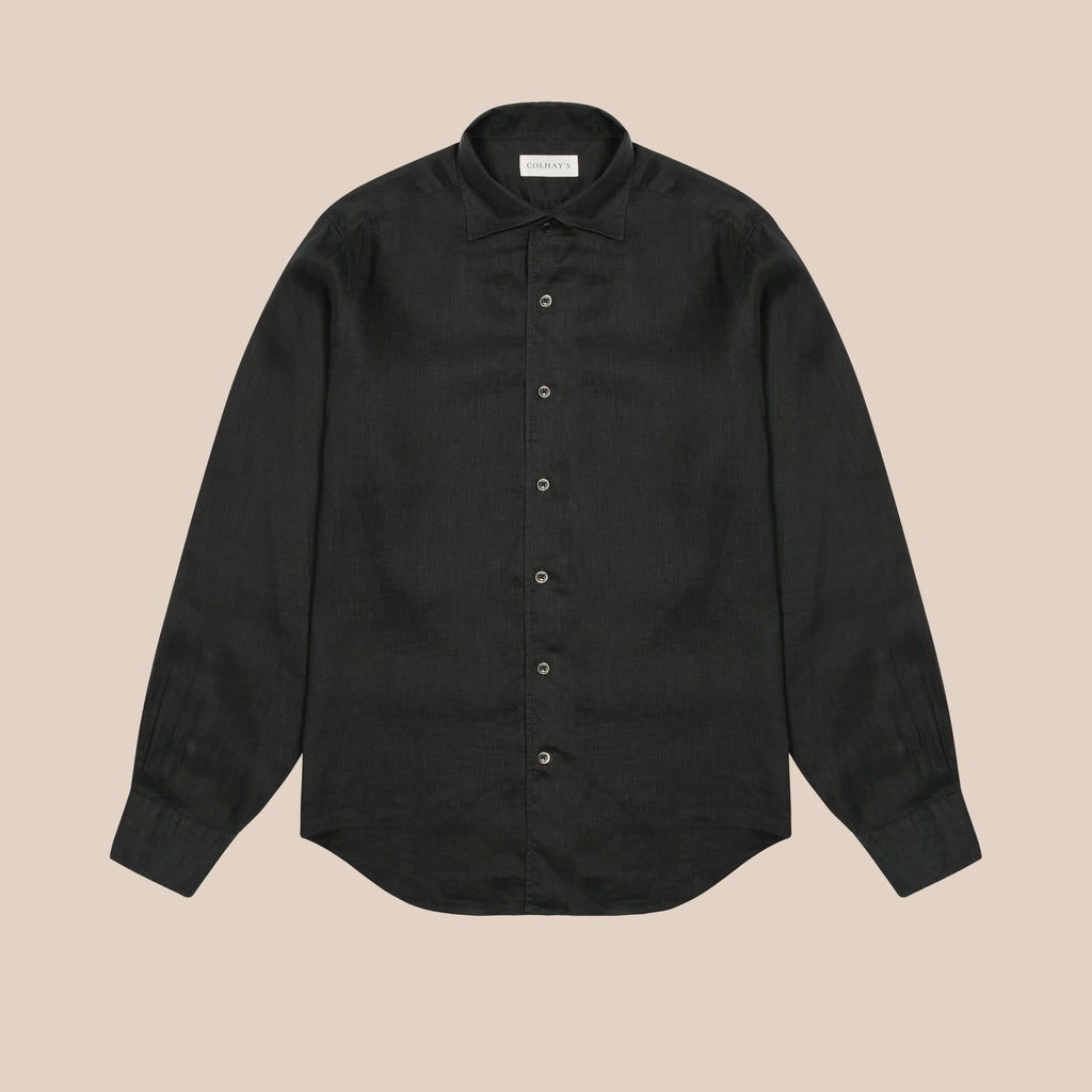 French linen one piece collar riviera shirt in dark olive