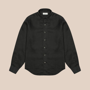 French linen one piece collar riviera shirt in dark olive