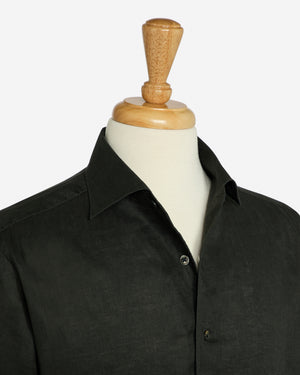 French linen one piece collar riviera shirt in dark olive