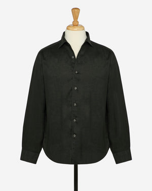 French linen one piece collar riviera shirt in dark olive