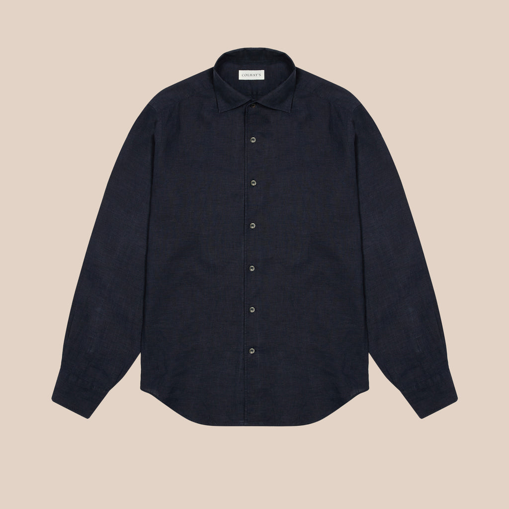 French linen one piece collar riviera shirt in navy