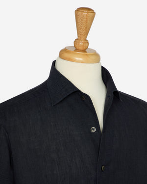 French linen one piece collar riviera shirt in navy