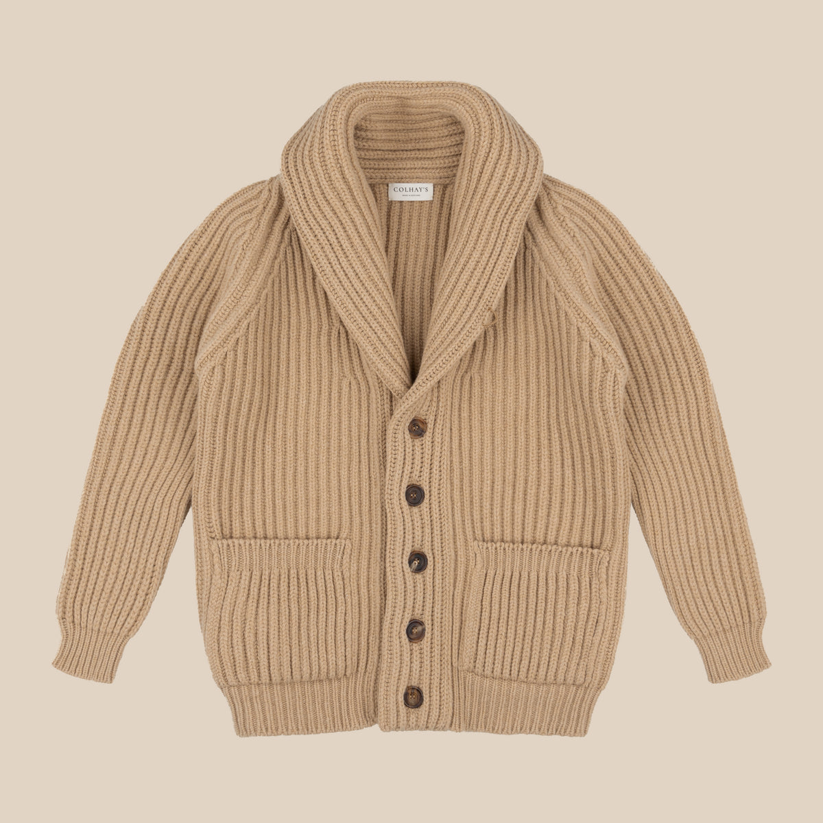 Shawl Collar Cardigan in Camel - Superfine Lambswool – Colhay's
