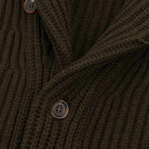 Superfine lambswool shawl collar cardigan in olive - Colhay's