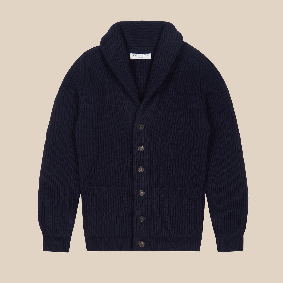 Cashmere shawl collar cardigan in navy