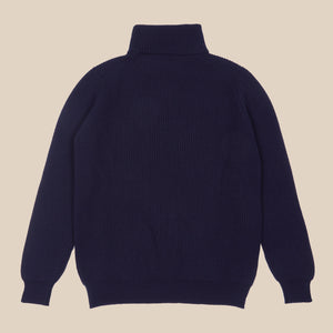 Cashmere ribbed submariner rollneck in navy - Colhay's