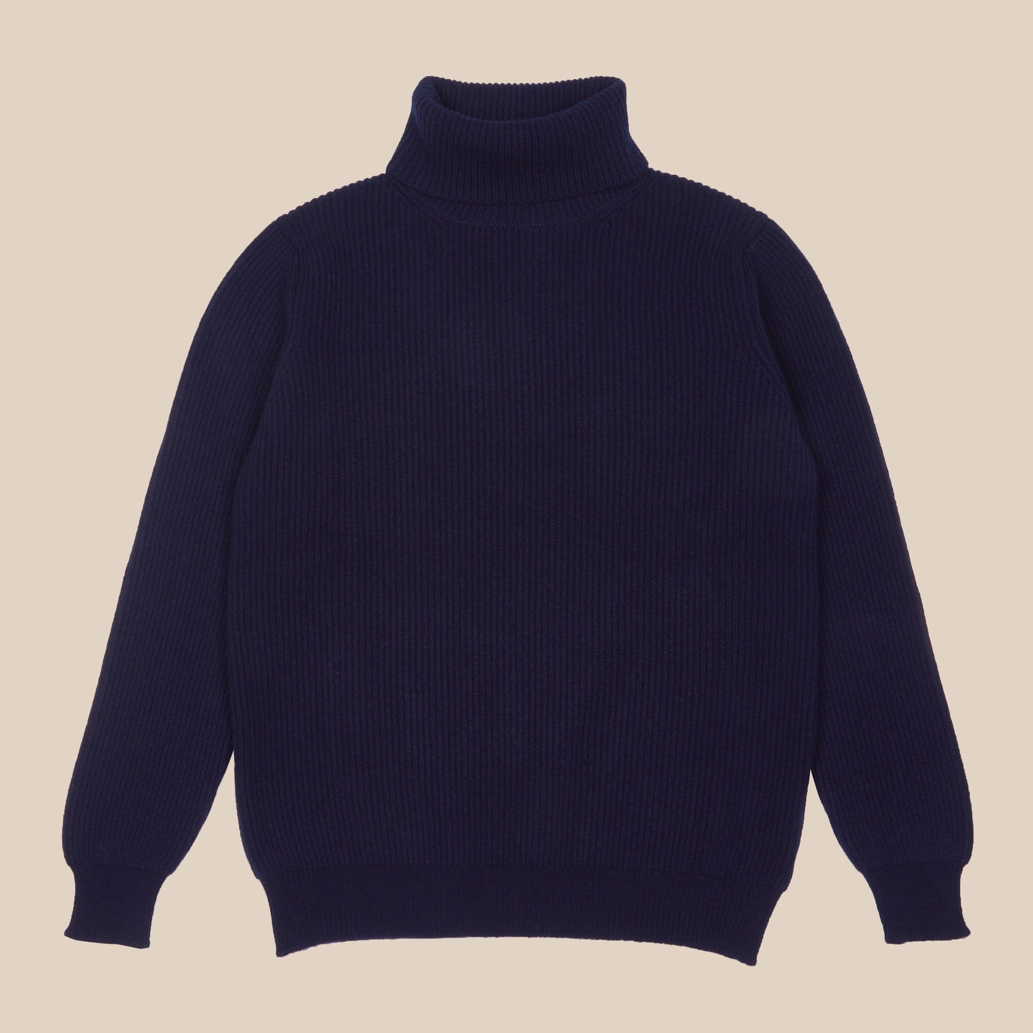 Cashmere ribbed submariner rollneck in navy - Colhay's