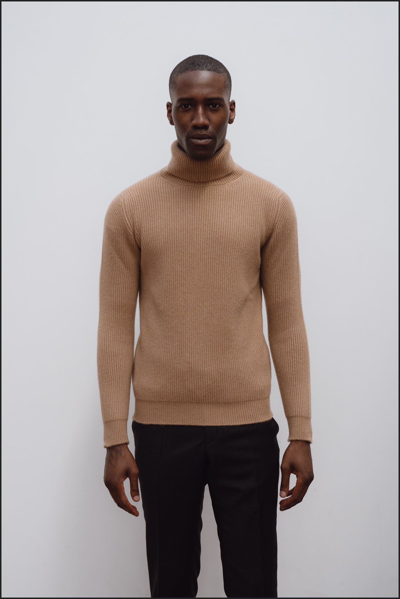 Cashmere ribbed submariner rollneck in camel - Colhay's