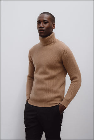 Cashmere Ribbed Submariner Rollneck in Camel – Colhay's