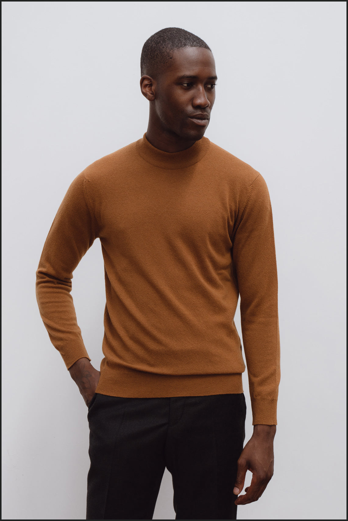 Superfine lambswool mock neck in vintage camel - Colhay's