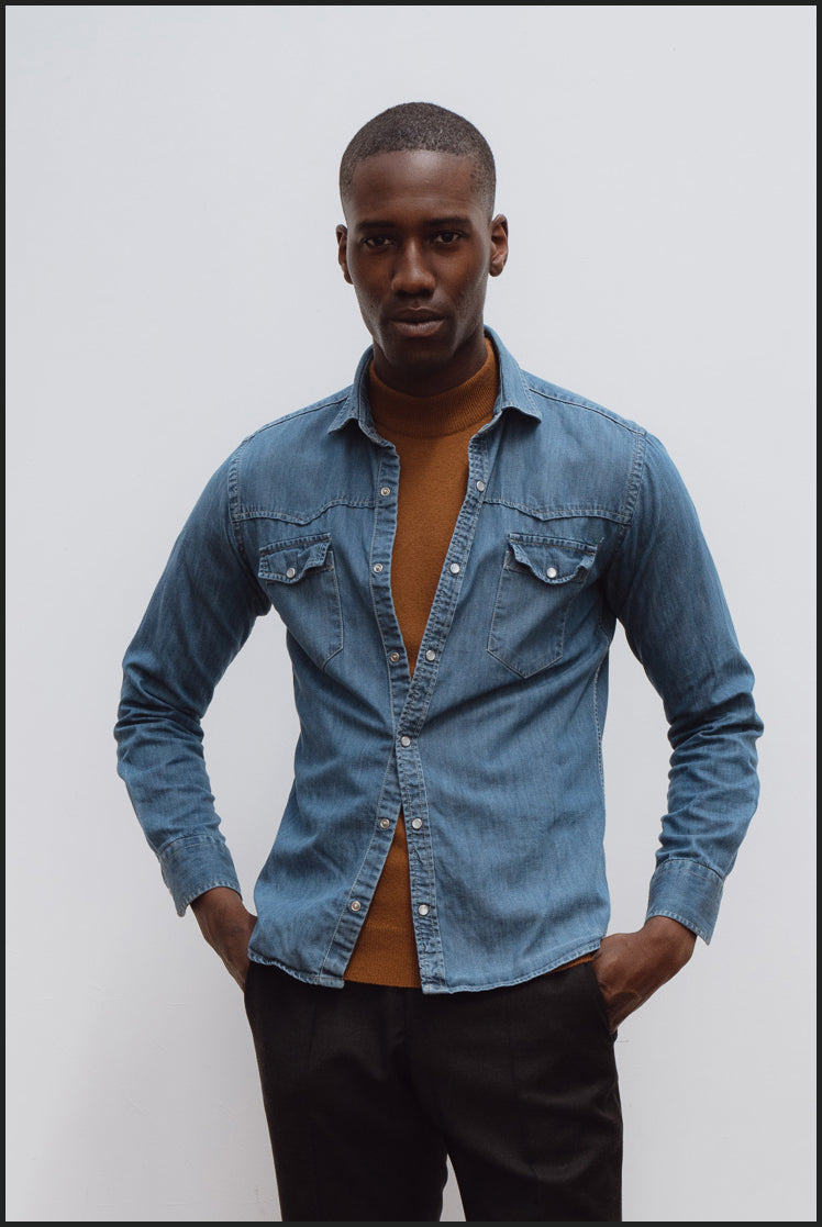 Superfine lambswool mock neck in vintage camel - Colhay's